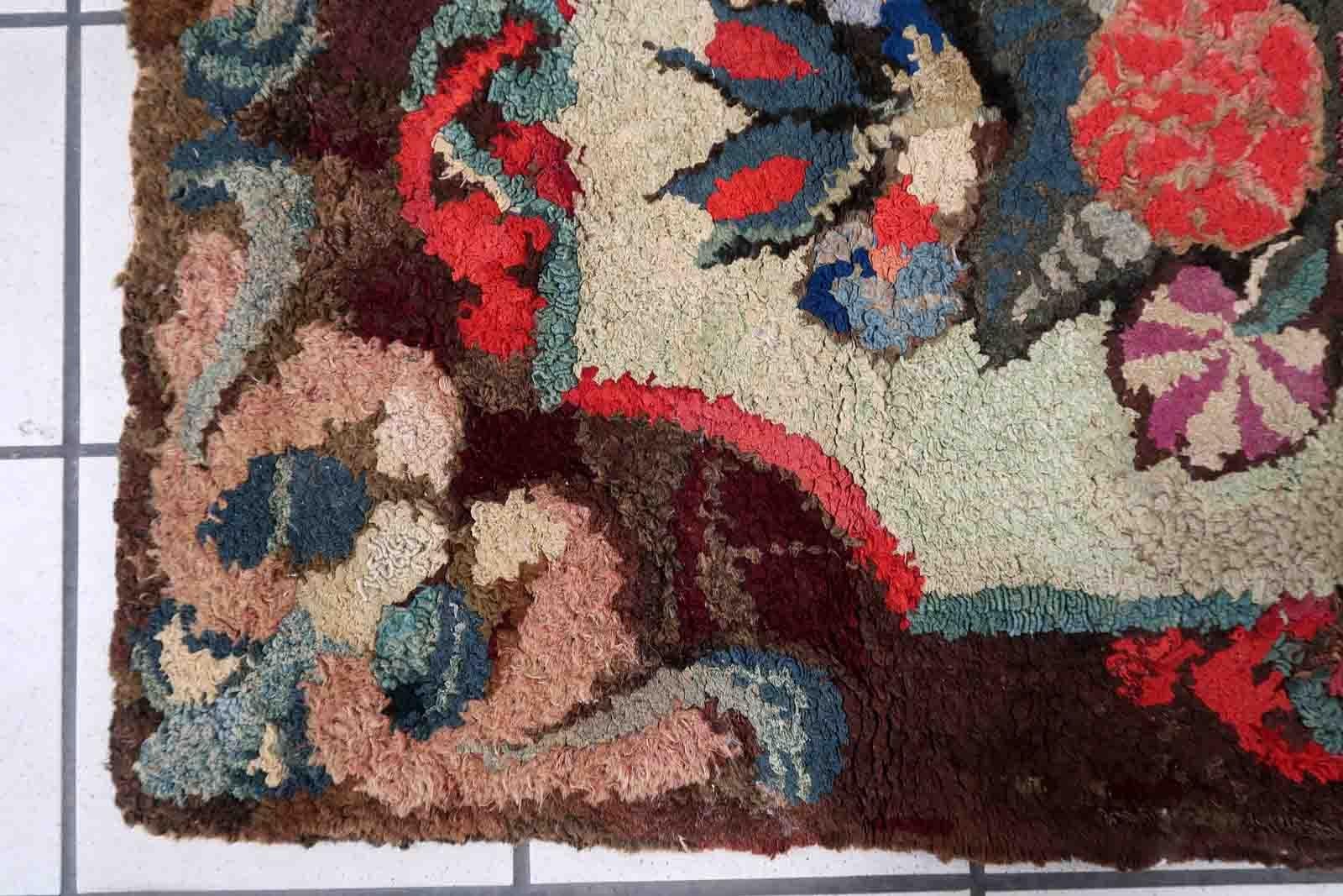 Late 19th Century Handmade Antique American Hooked Rug, 1880s, 1C986 For Sale