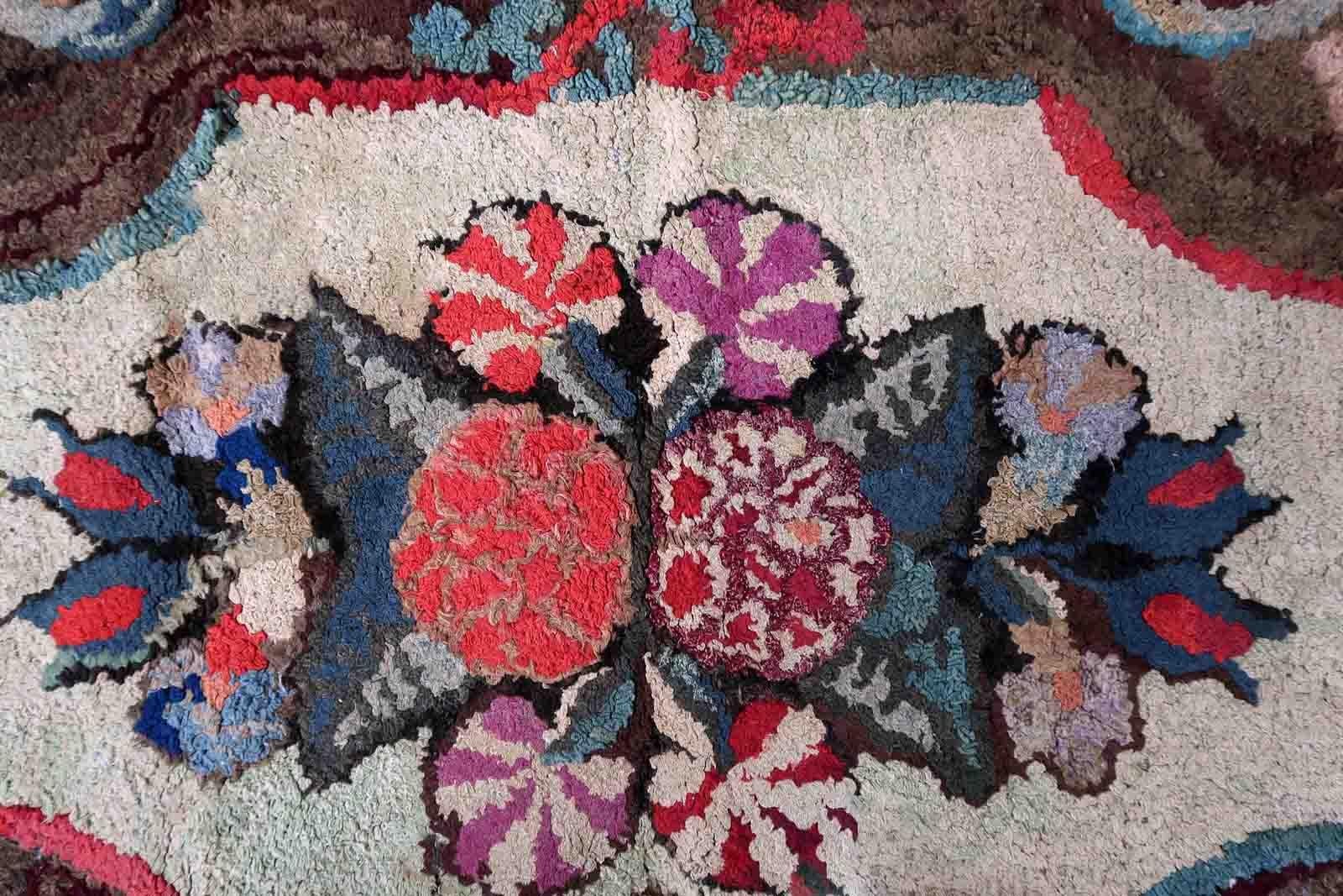 Handmade Antique American Hooked Rug, 1880s, 1C986 For Sale 2