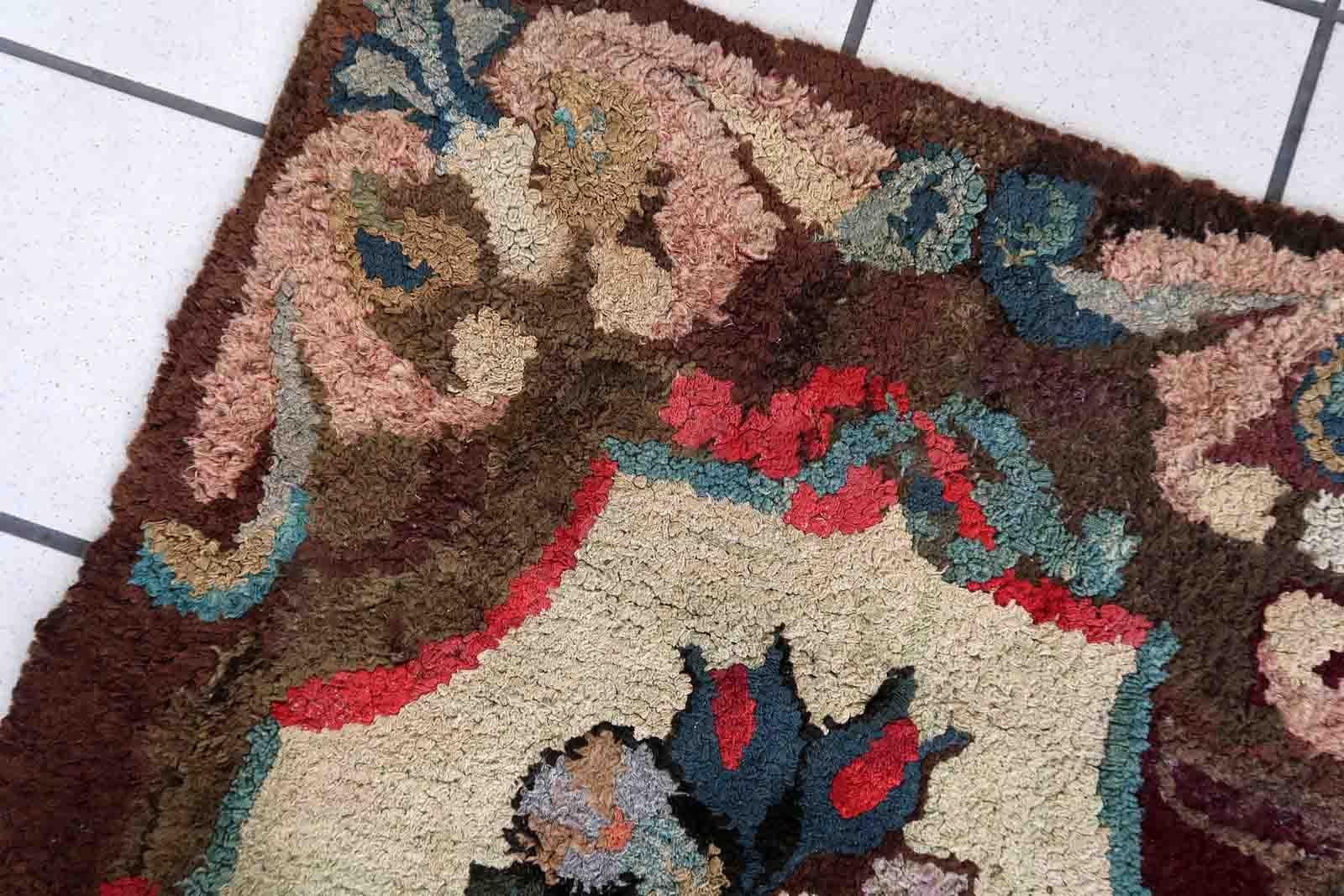 Handmade Antique American Hooked Rug, 1880s, 1C986 For Sale 3