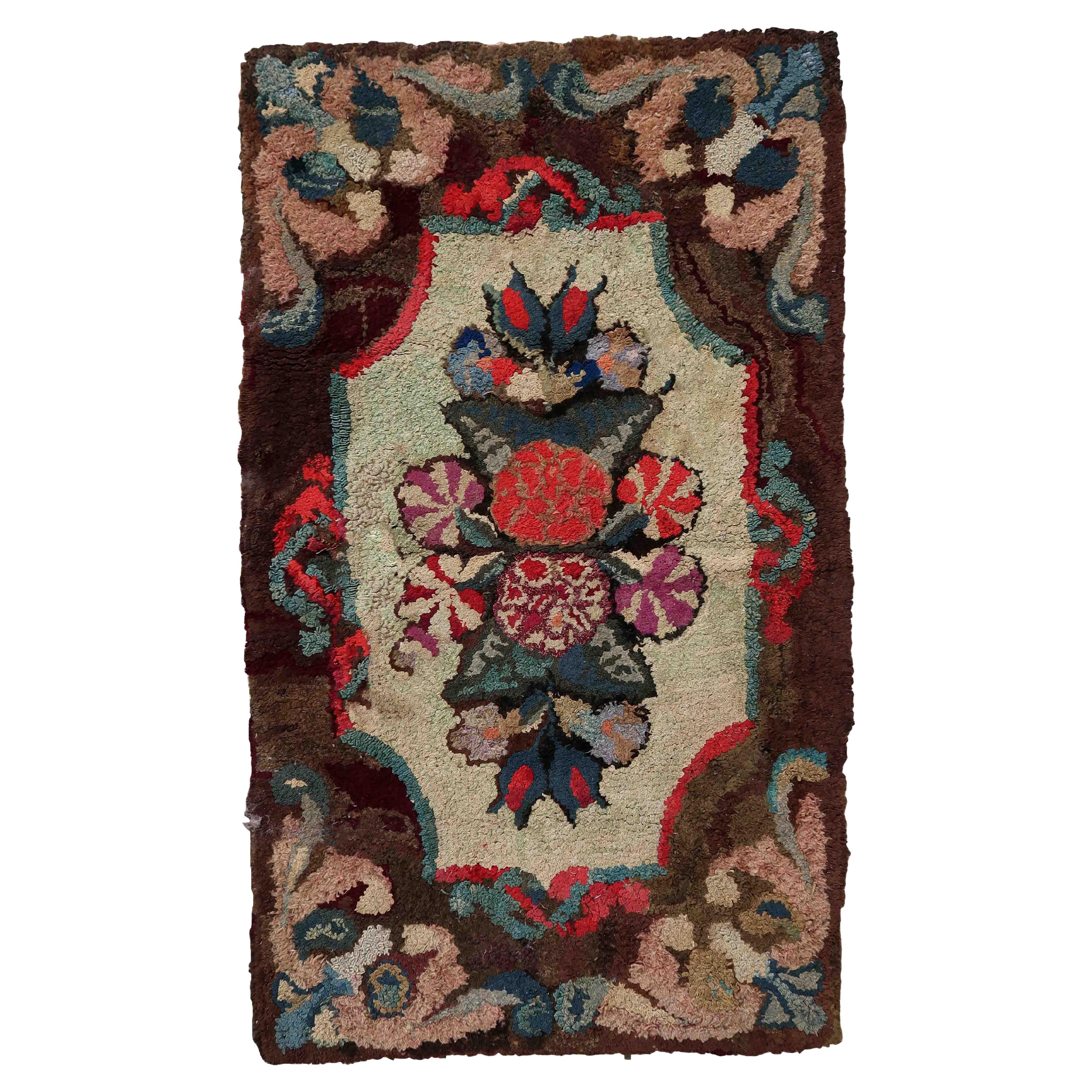 Handmade Antique American Hooked Rug, 1880s, 1C986