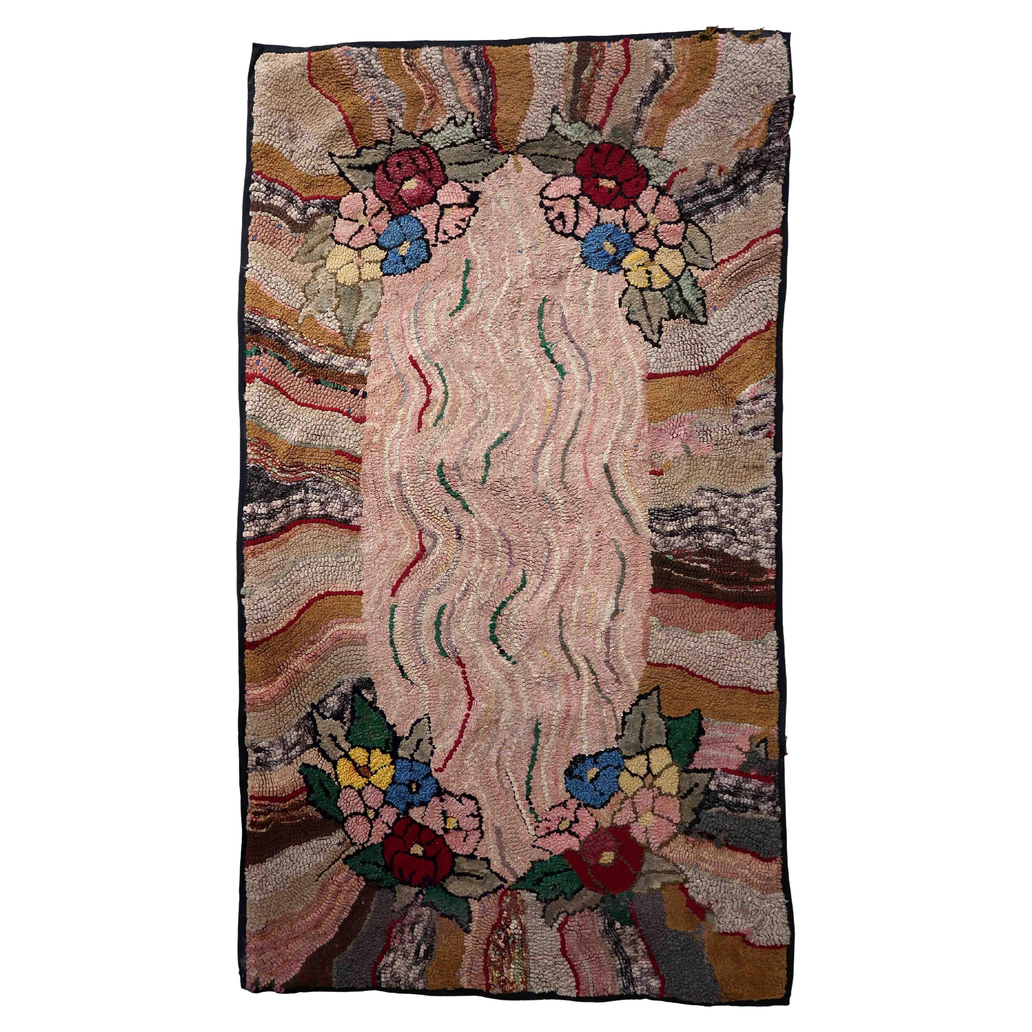 Handmade Antique American Hooked Rug, 1880s, 1C987 For Sale