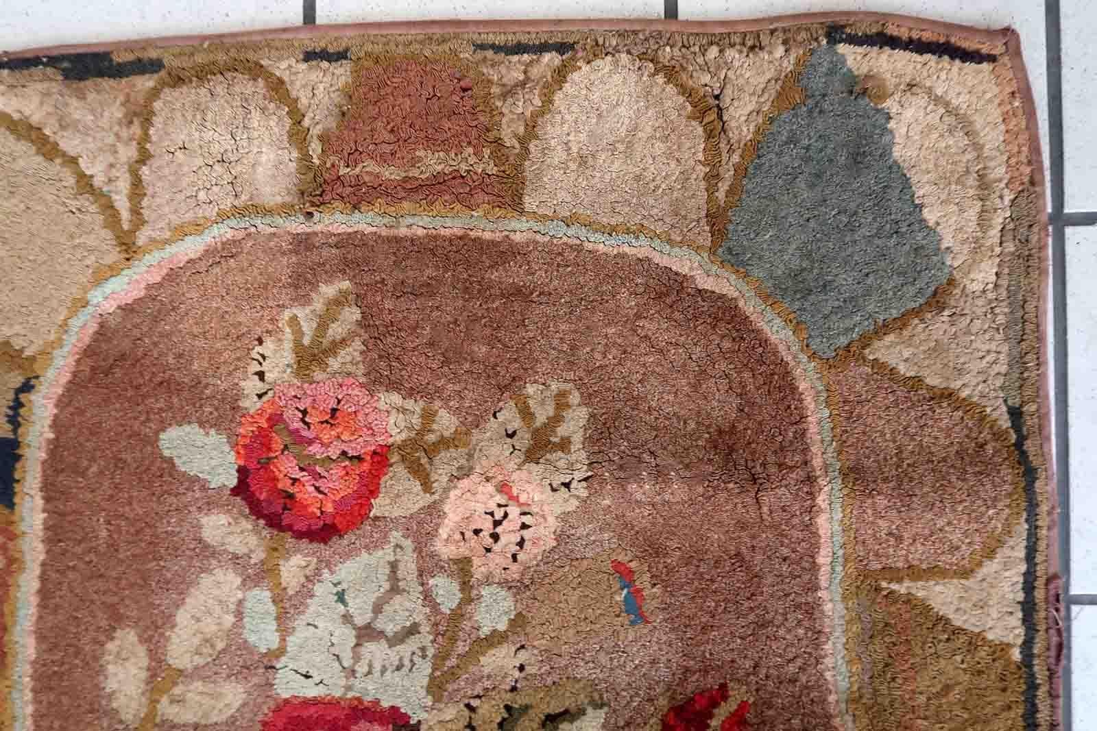 Handmade Antique American Hooked Rug, 1880s, 1C993 For Sale 3