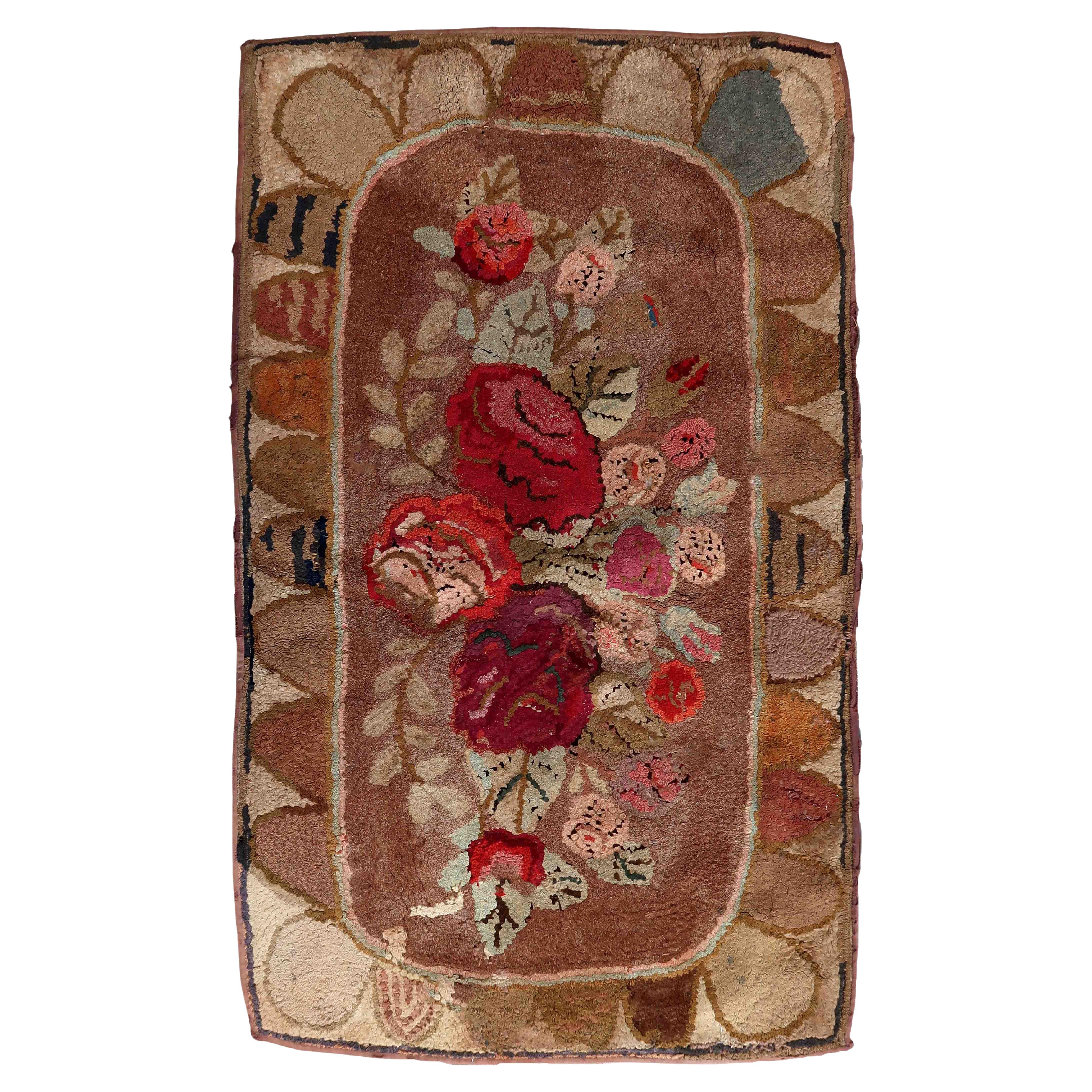 Handmade Antique American Hooked Rug, 1880s, 1C993 For Sale