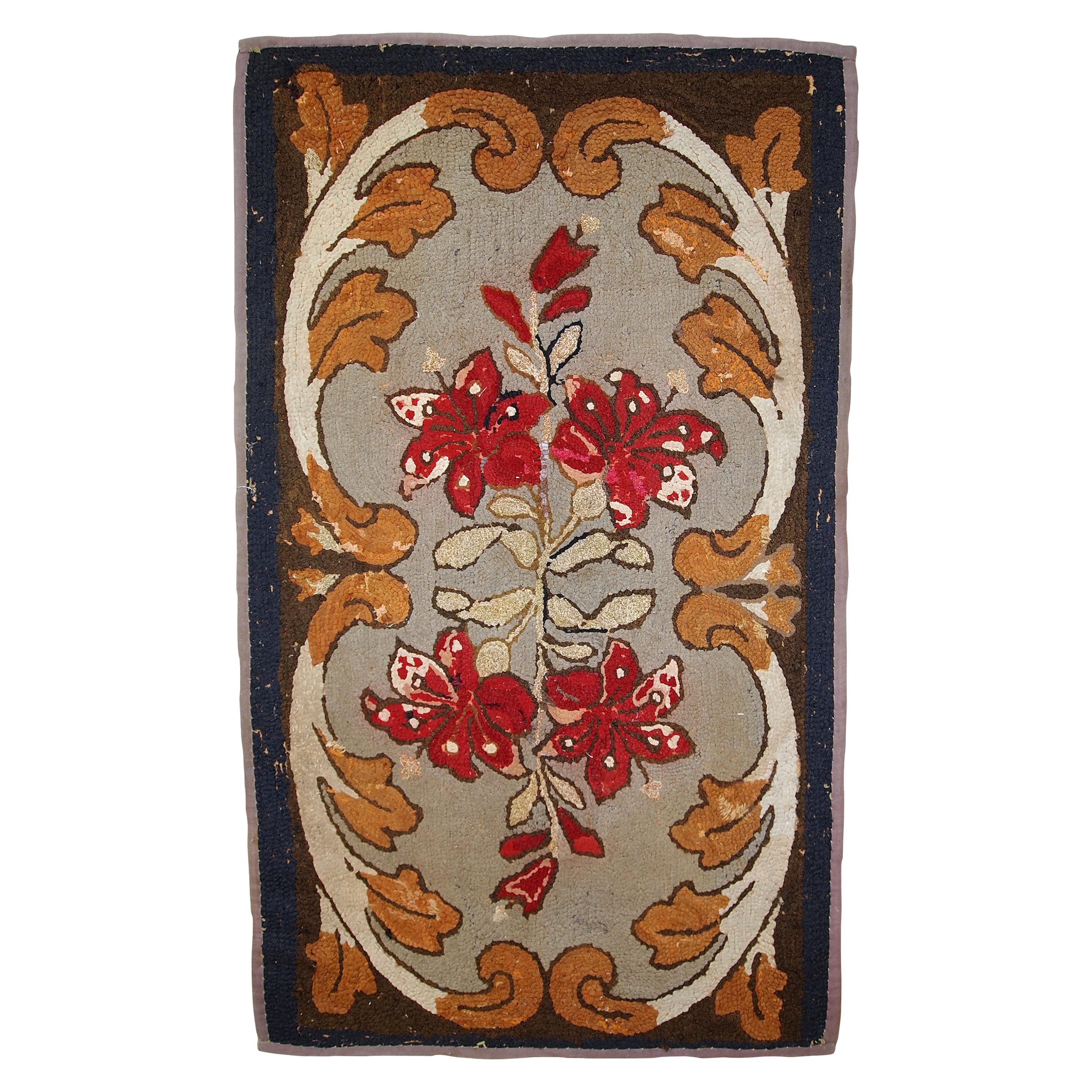Handmade Antique American Hooked Rug, 1900s, 1C672 For Sale