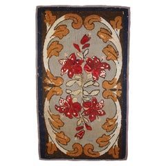 Tapis crocheté américain ancien fait à la main:: années 1900:: 1C672