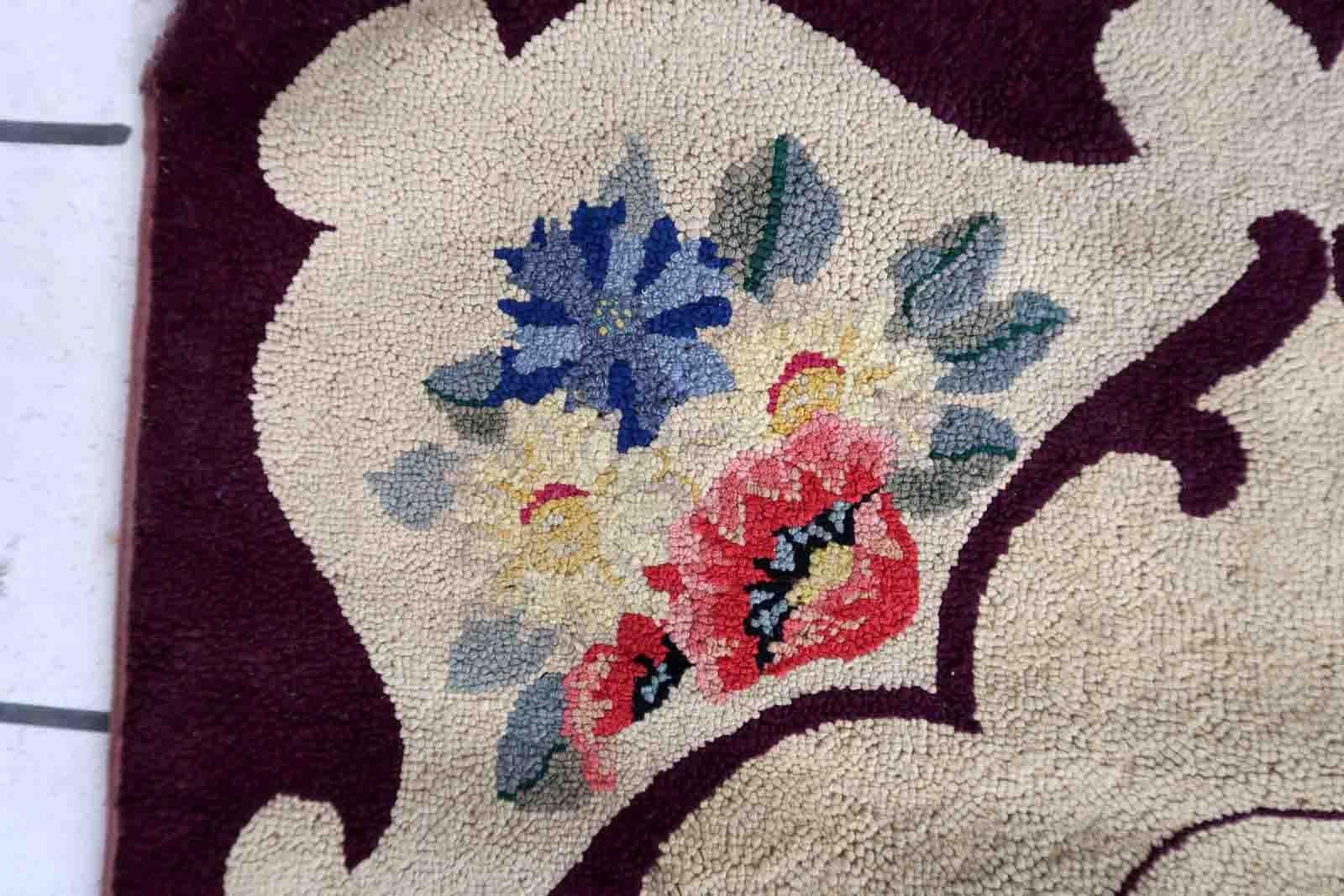 Wool Handmade Antique American Hooked Rug, 1900s, 1C980 For Sale