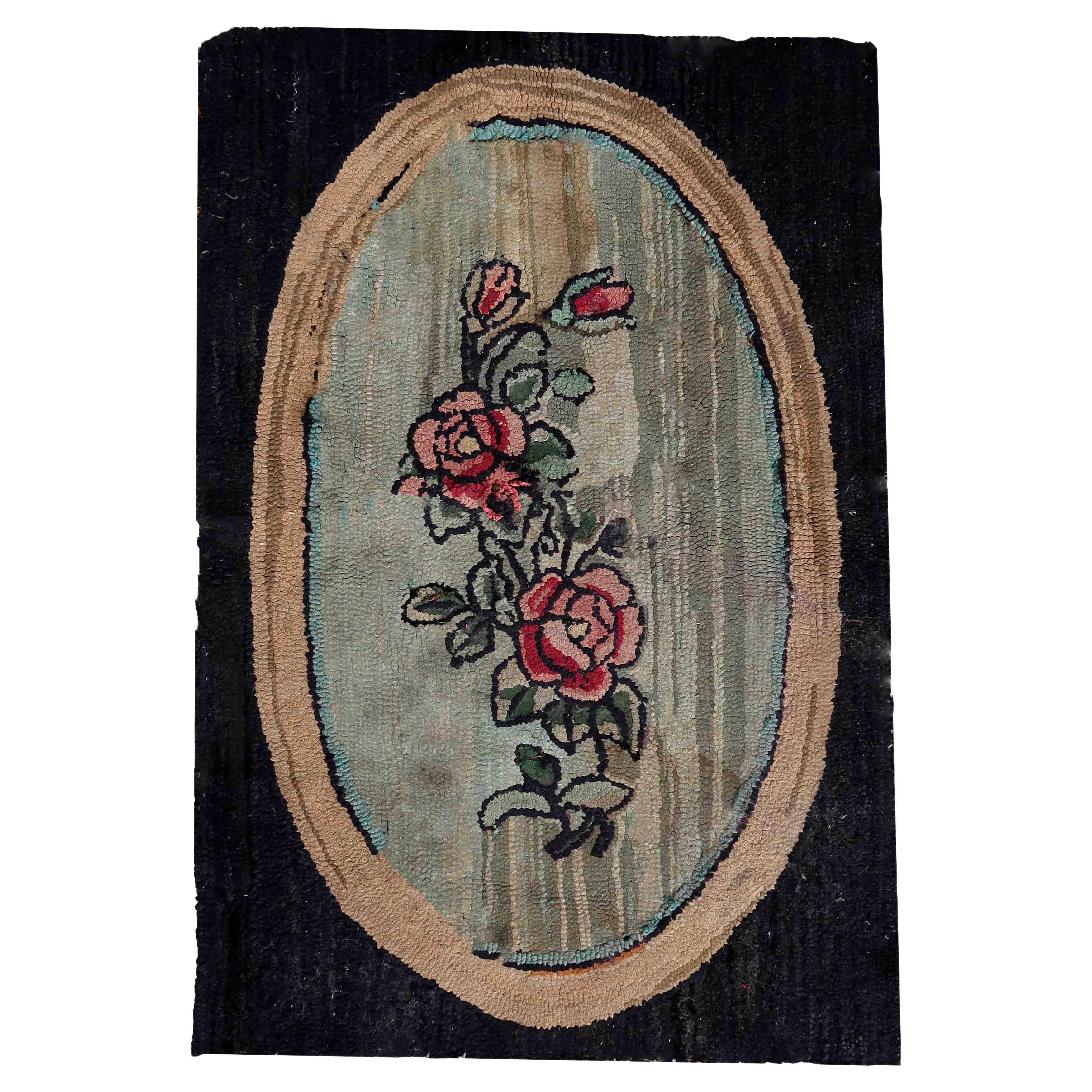 Handmade Antique American Hooked Rug, 1900s, 1C983 For Sale