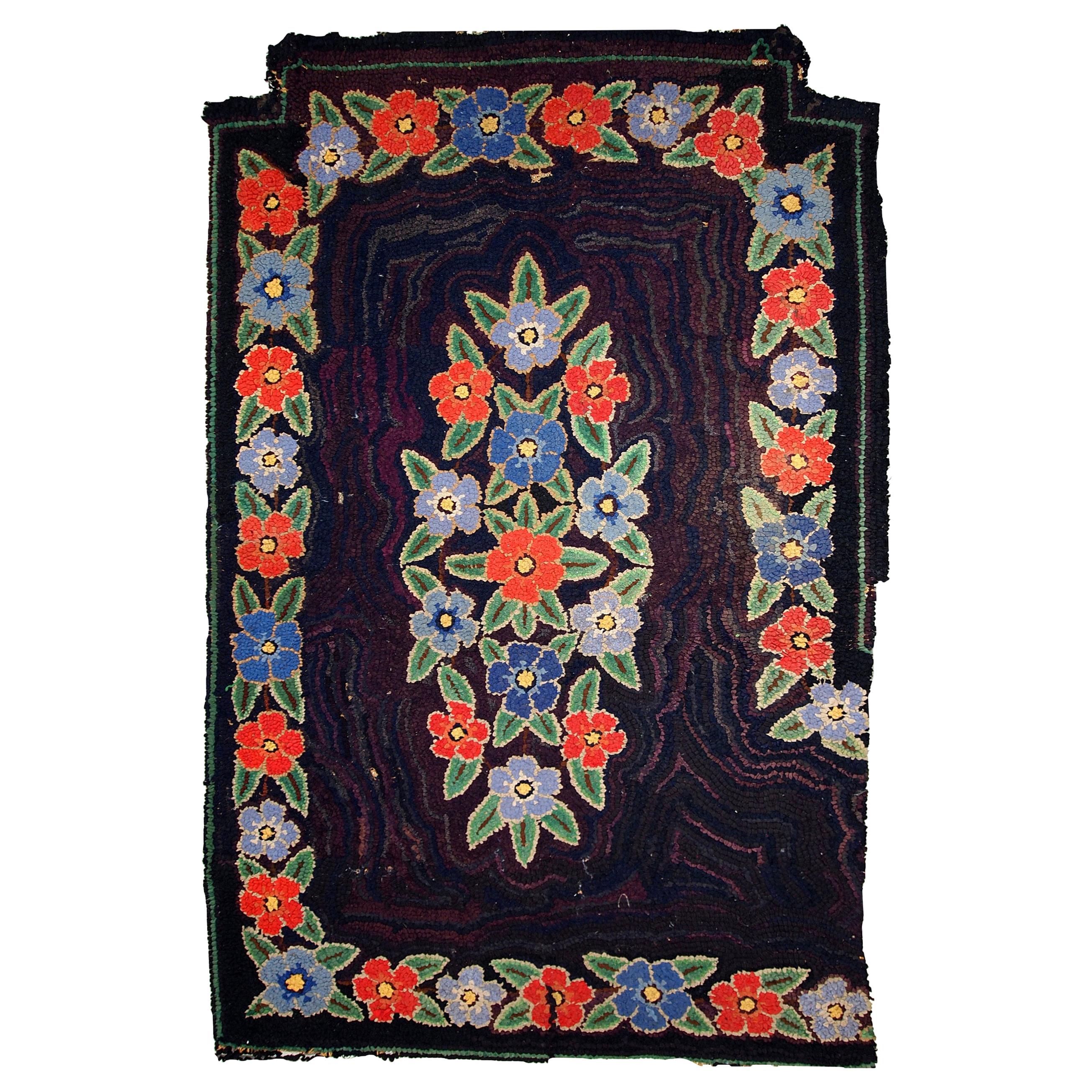 Handmade Antique American Hooked Rug, 1920s, 1C677