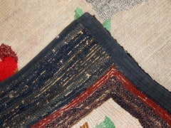 Handmade Antique Hooked Rug, Beige Wool, USA, Circa 1920s, 2.5' x 4.5' - 1C705