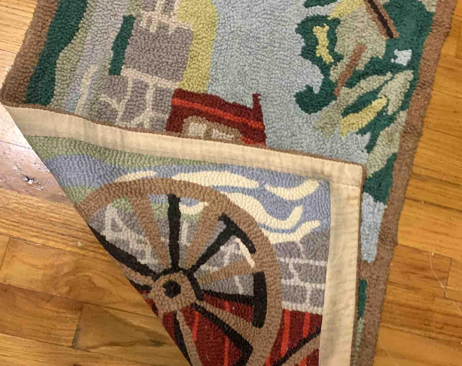 Hand-Knotted Handmade Antique American Hooked Rug, 1930s, 1B892 For Sale