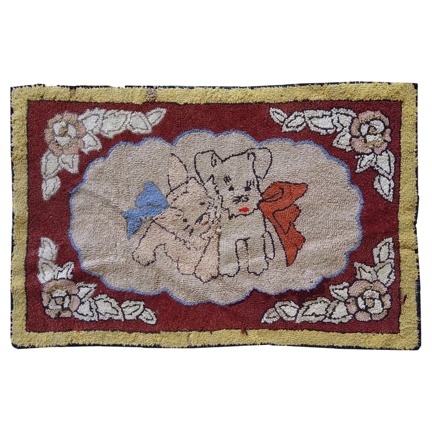 Handmade Antique American Hooked Rug, 1930s, 1C458 For Sale