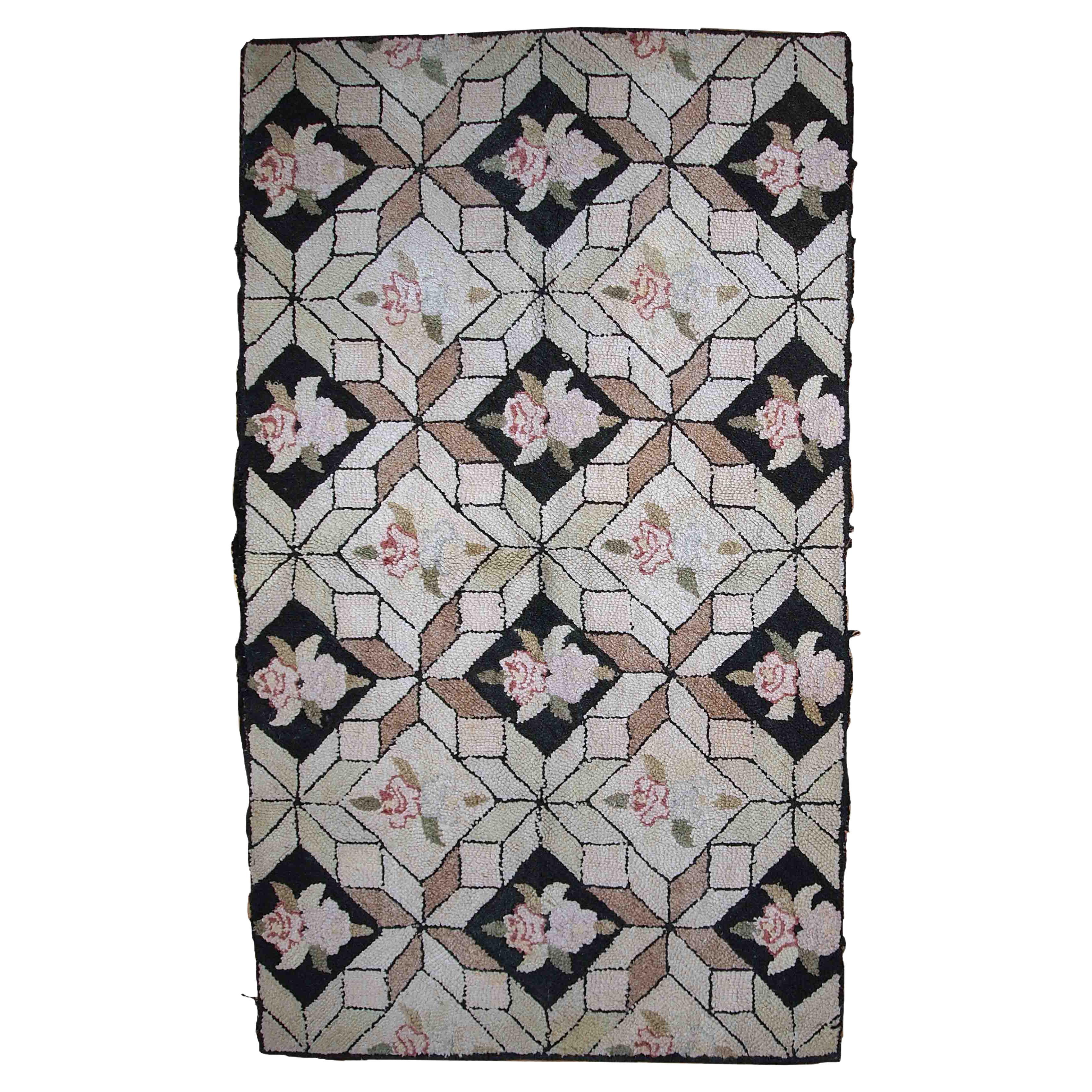 Handmade Antique American Hooked Rug, 1930s, 1C774 For Sale