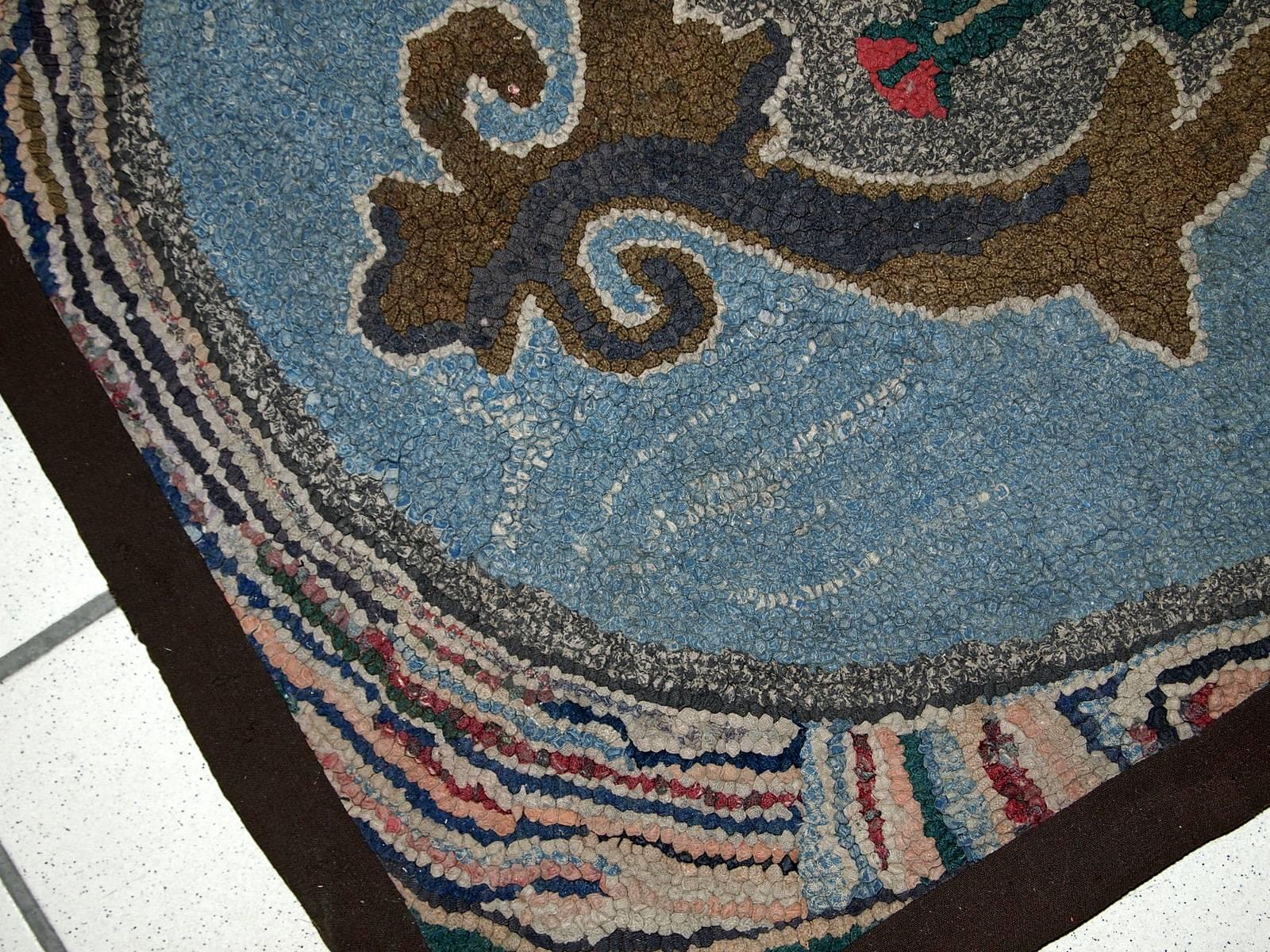 Wool Handmade Antique American Hooked Rug, 1900s, 1C15