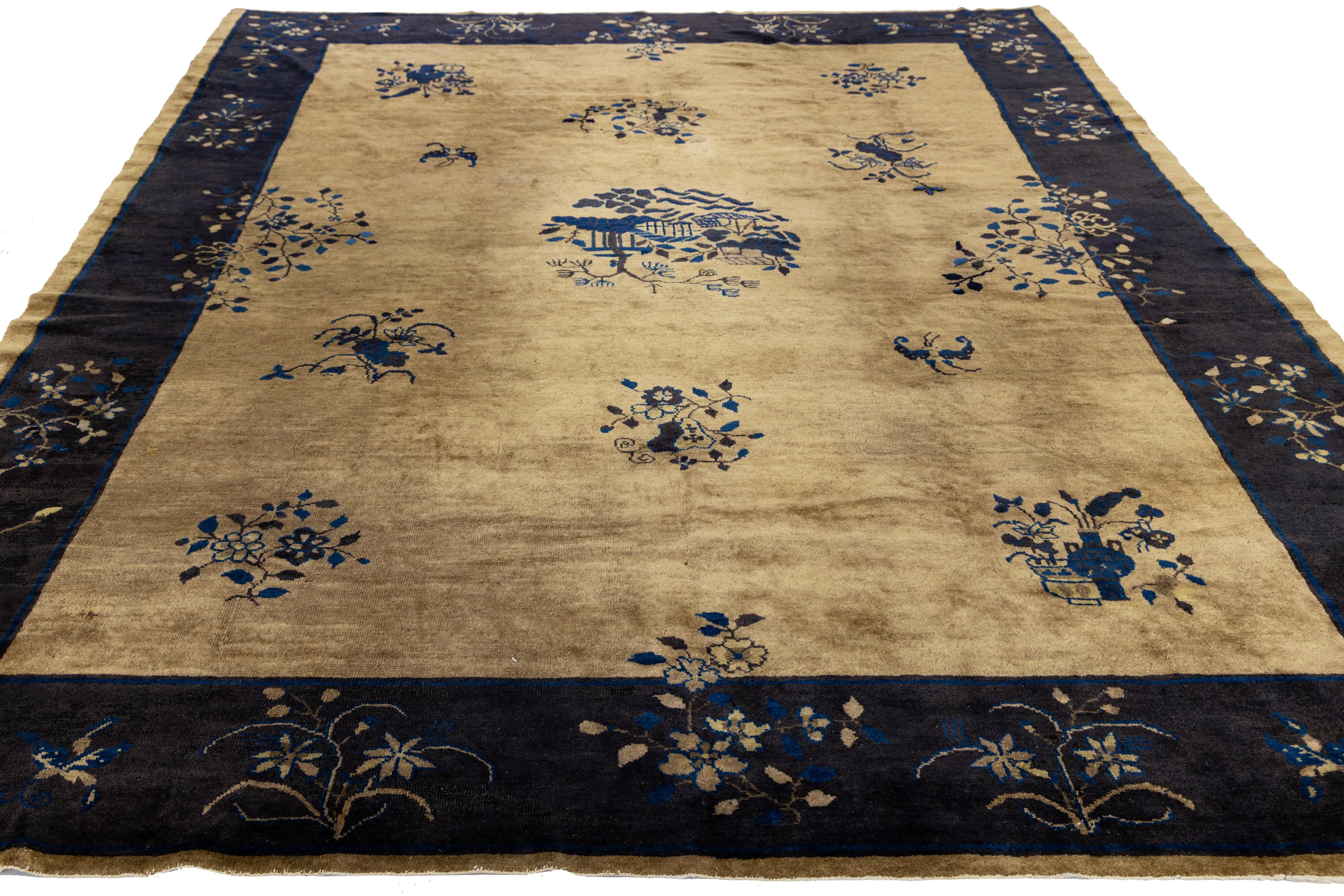 Handgefertigter antiker Art Deco Wollteppich mit klassischem chinesischen Design im Angebot 2