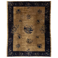 Handgefertigter antiker Art Deco Wollteppich mit klassischem chinesischen Design