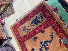 Handmade Antique Art Deco Chinese Dragon Rug 4' x 6.7', 1920s - 2B113