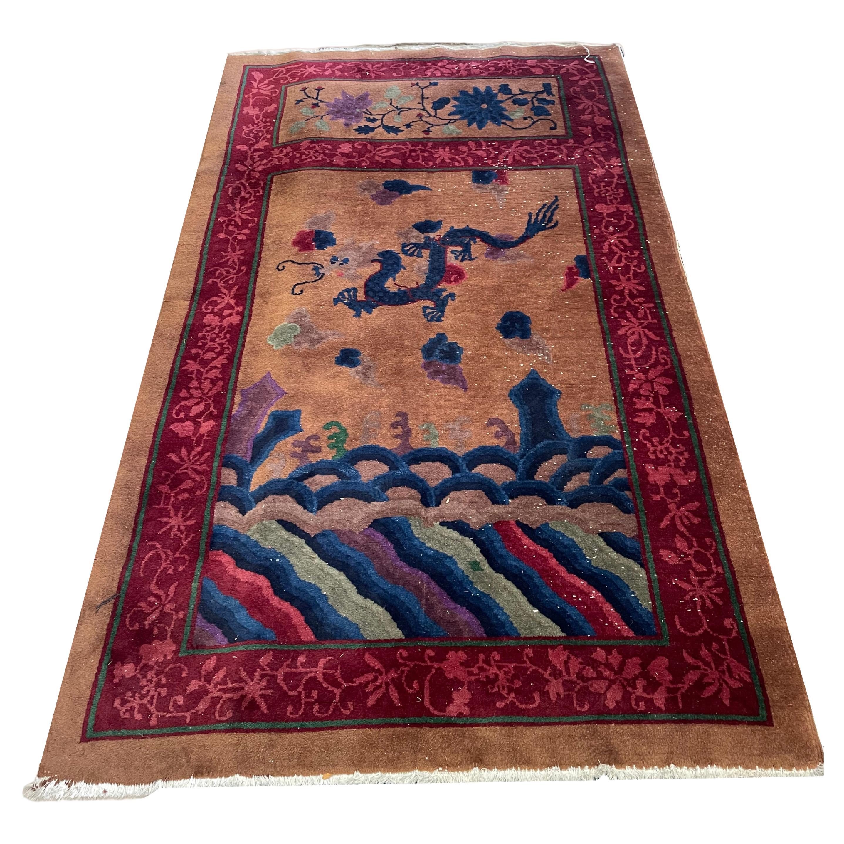 Tapis chinois antique Art Deco Dragon 4
x 6.7
, 1920 - 2B113