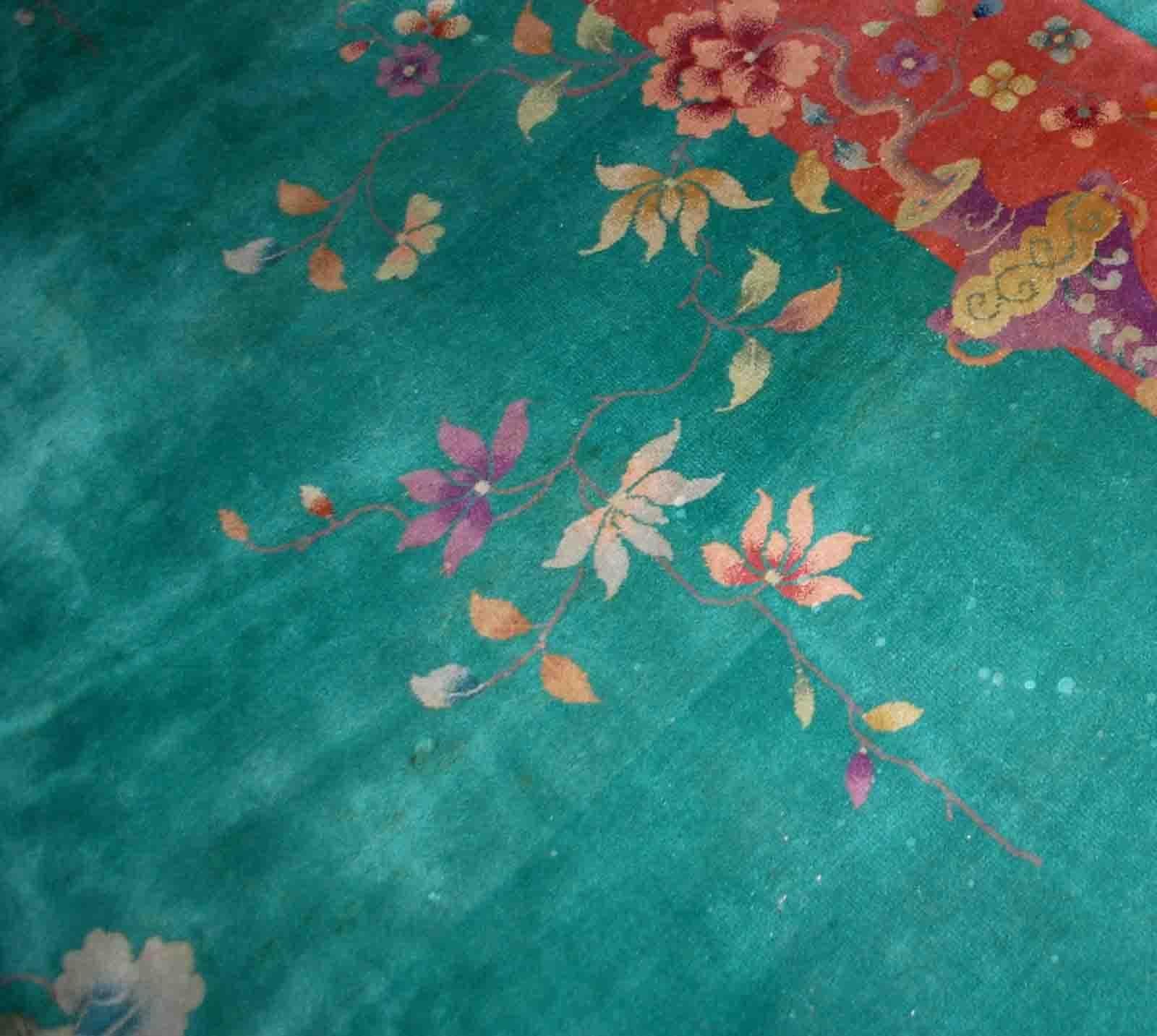 Handmade Antique Art Deco Chinese Rug, 1920s, 1B462 In Good Condition For Sale In Bordeaux, FR