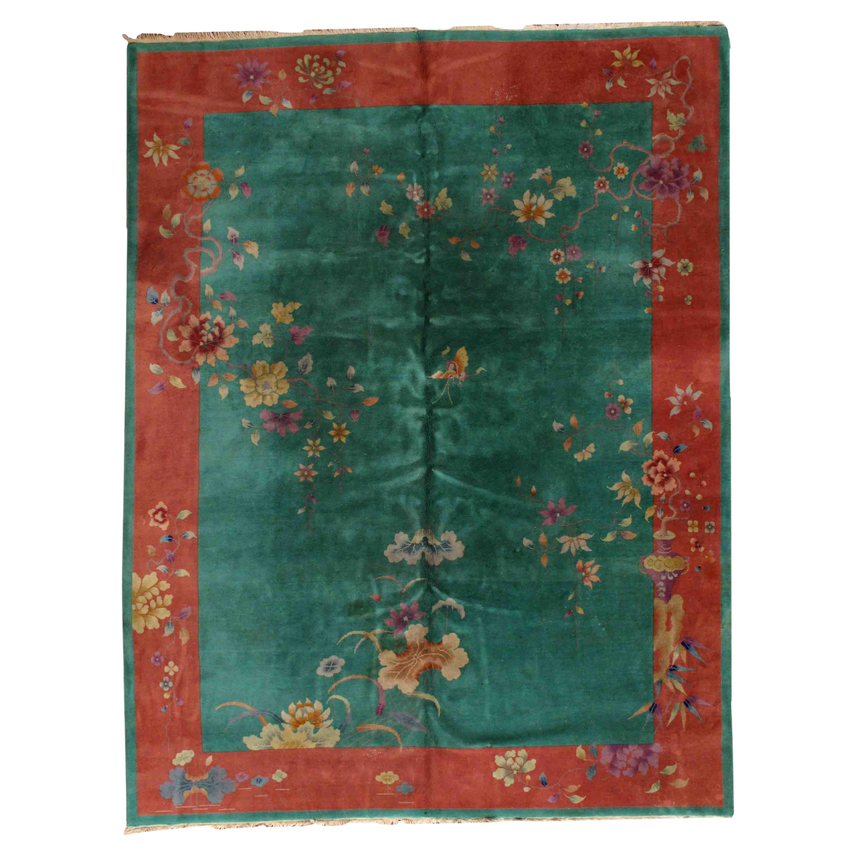 Handmade Antique Art Deco Chinese Rug, 1920s, 1B462 For Sale