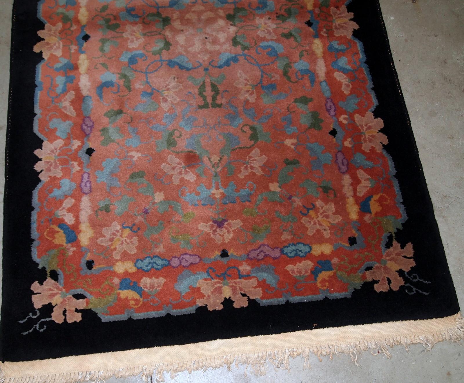 Handmade Antique Art Deco Chinese Rug, 1920s, 1B636 For Sale 2