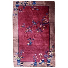 Handmade Antique Art Deco Chinese Rug, 1920s, 1B718