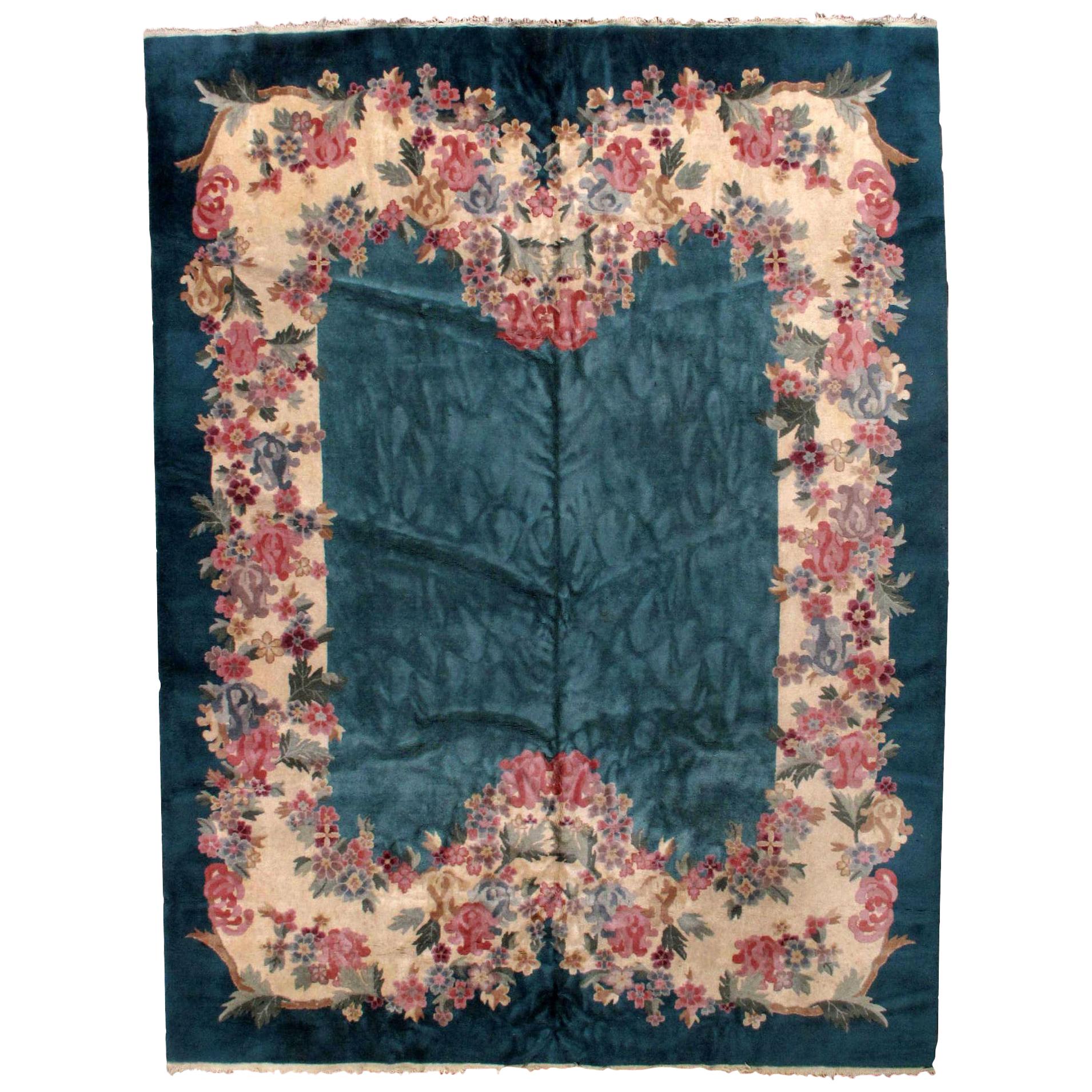 Tapis chinois Art Déco ancien fait à la main, années 1920, 1b726