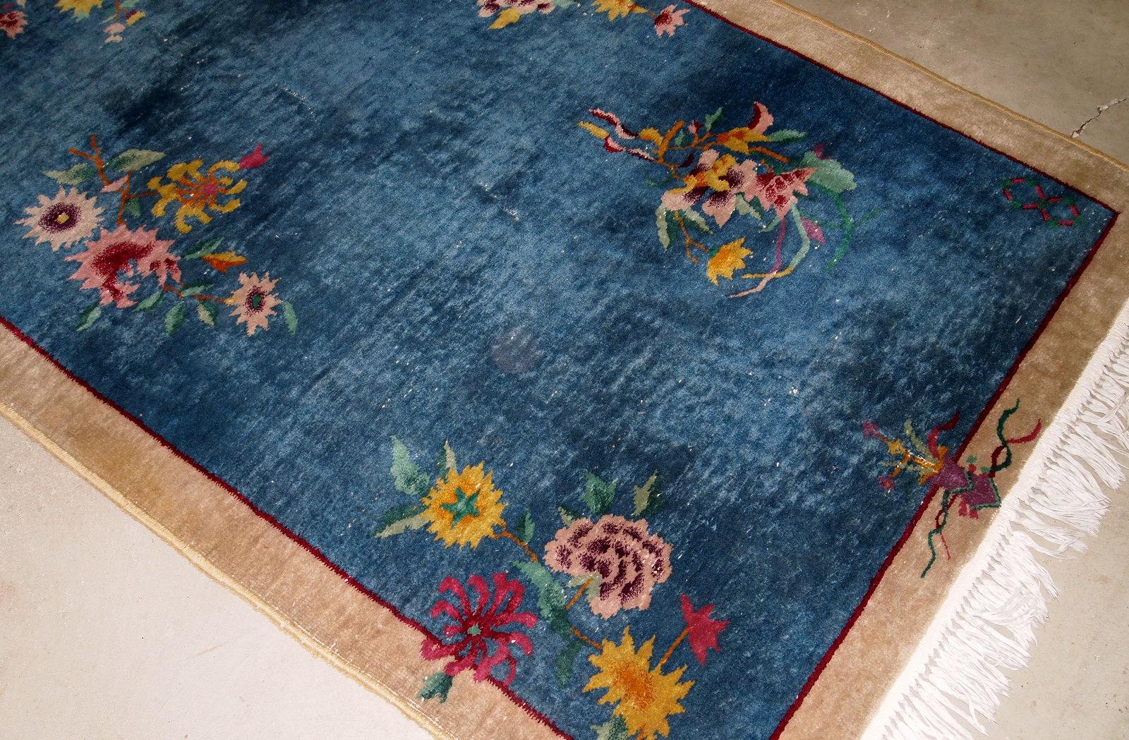 Hand-Knotted Handmade antique Art Deco Chinese Rug, 1920s, 1B752