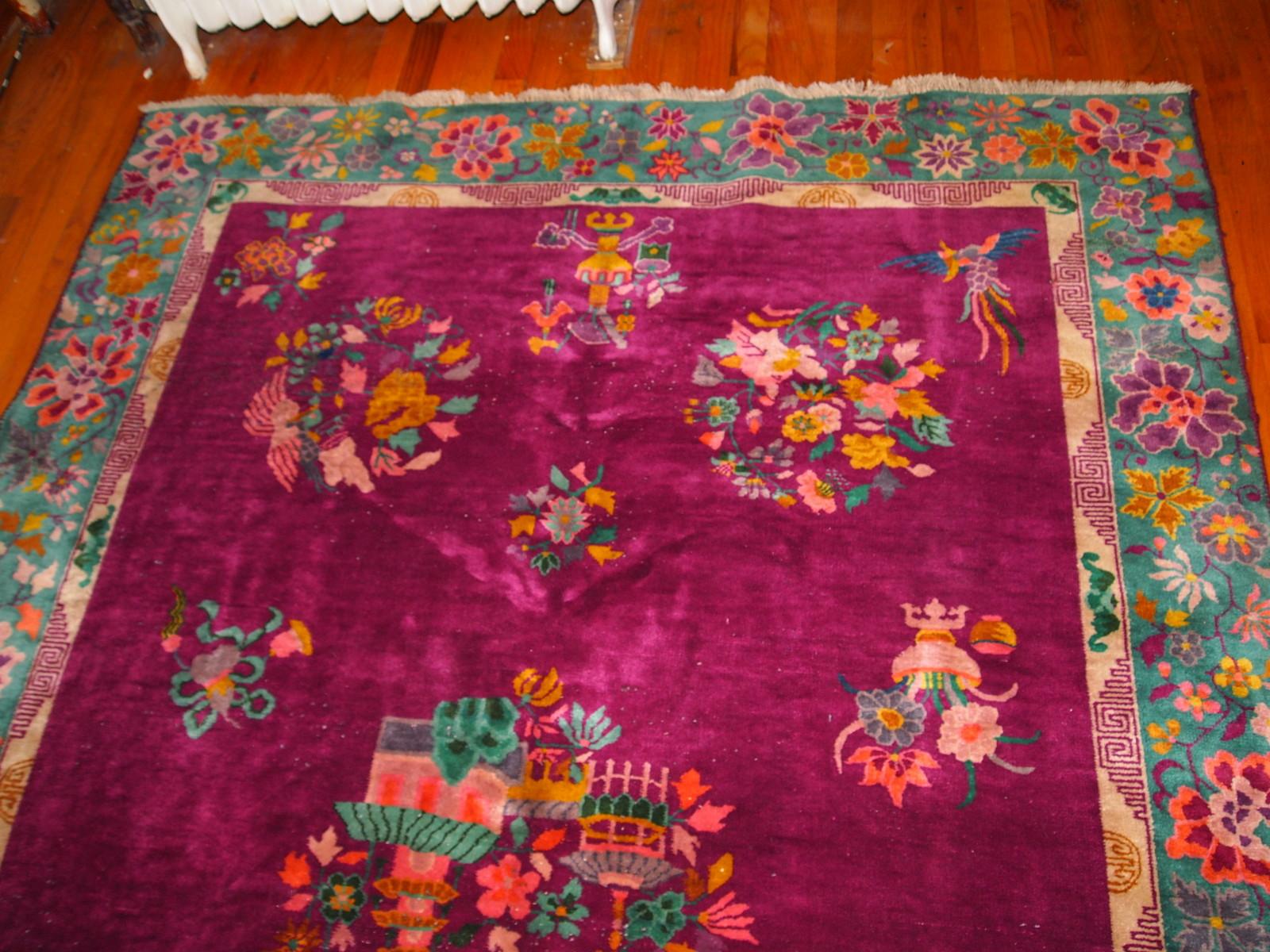 Handmade Antique Art Deco Chinese Rug, 1920s, 1B870 In Good Condition For Sale In Bordeaux, FR