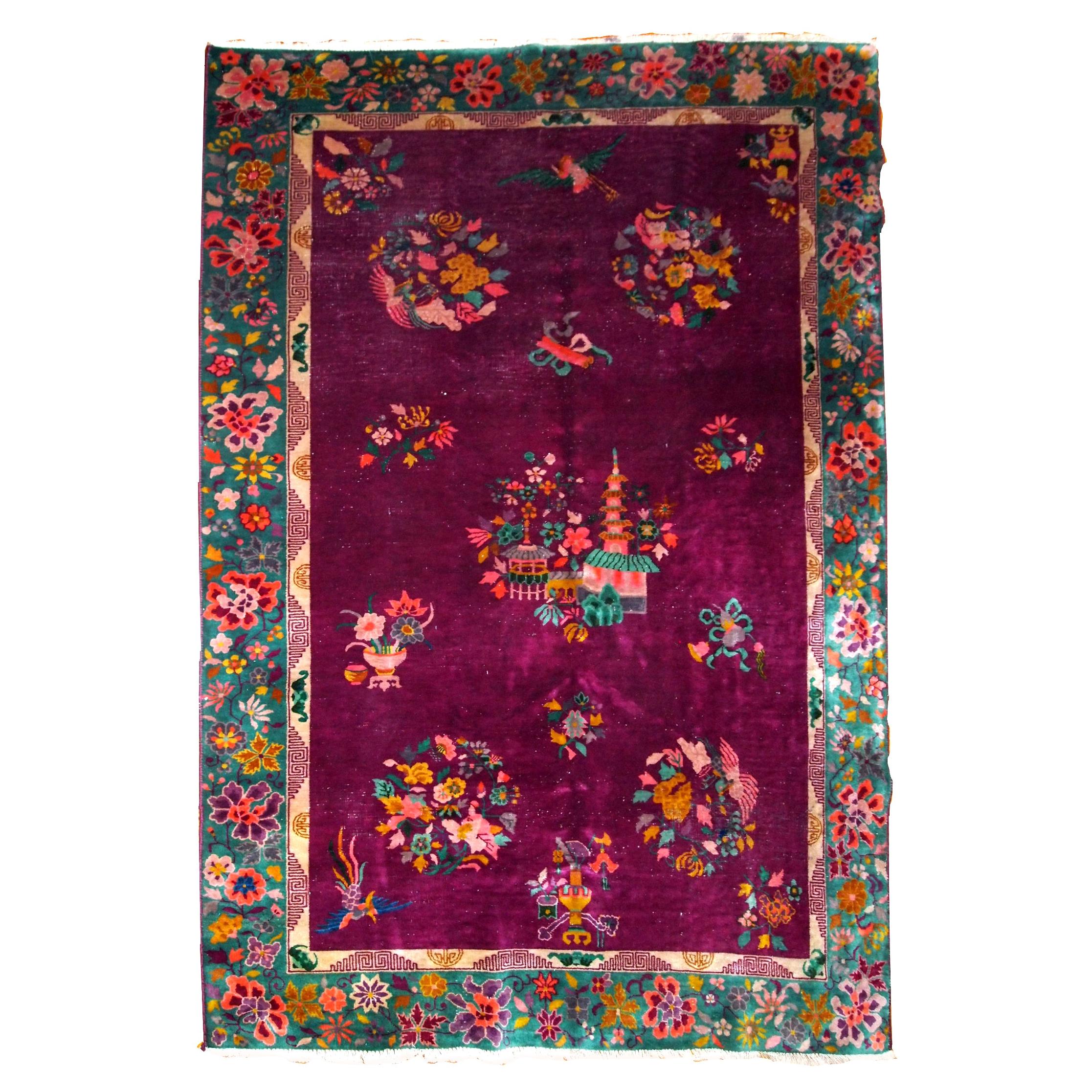 Handmade Antique Art Deco Chinese Rug, 1920s, 1B870 For Sale