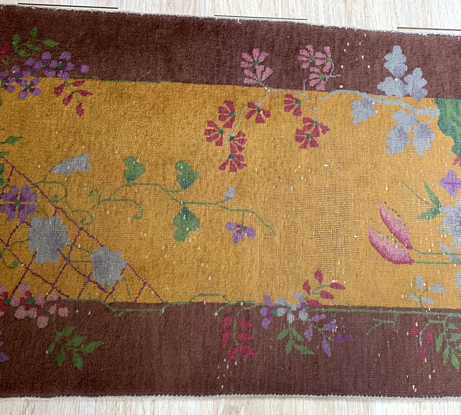 Hand-Knotted Handmade Antique Art Deco Chinese Rug, 1920s, 1B873 For Sale