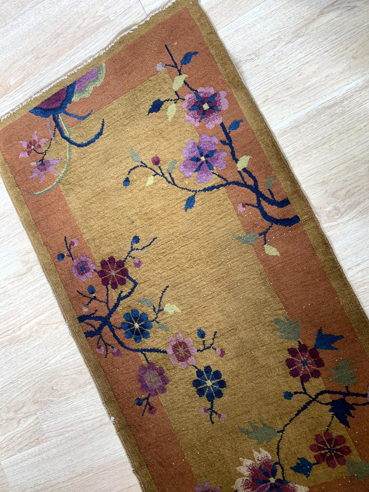 Handgefertigter antiker chinesischer Art-Déco-Teppich, 1920er Jahre, 1B874 im Zustand „Relativ gut“ im Angebot in Bordeaux, FR