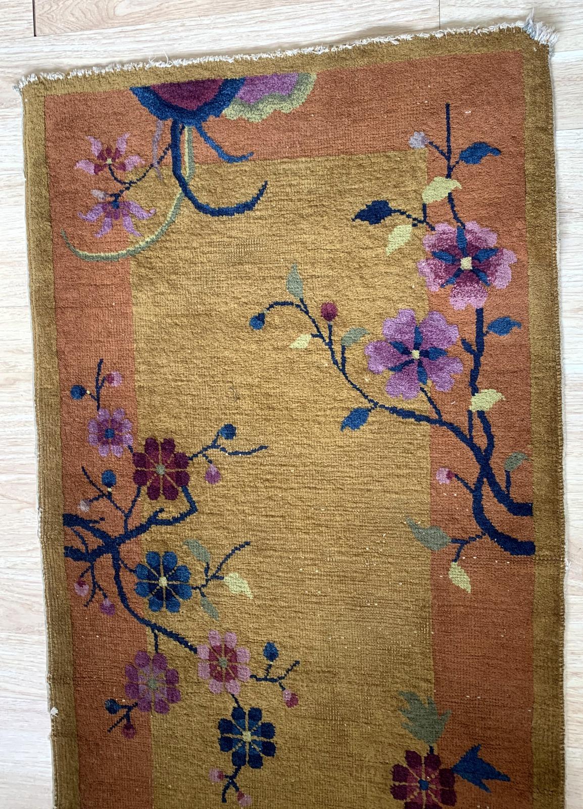 Wool Handmade Antique Art Deco Chinese Rug, 1920s, 1B874 For Sale