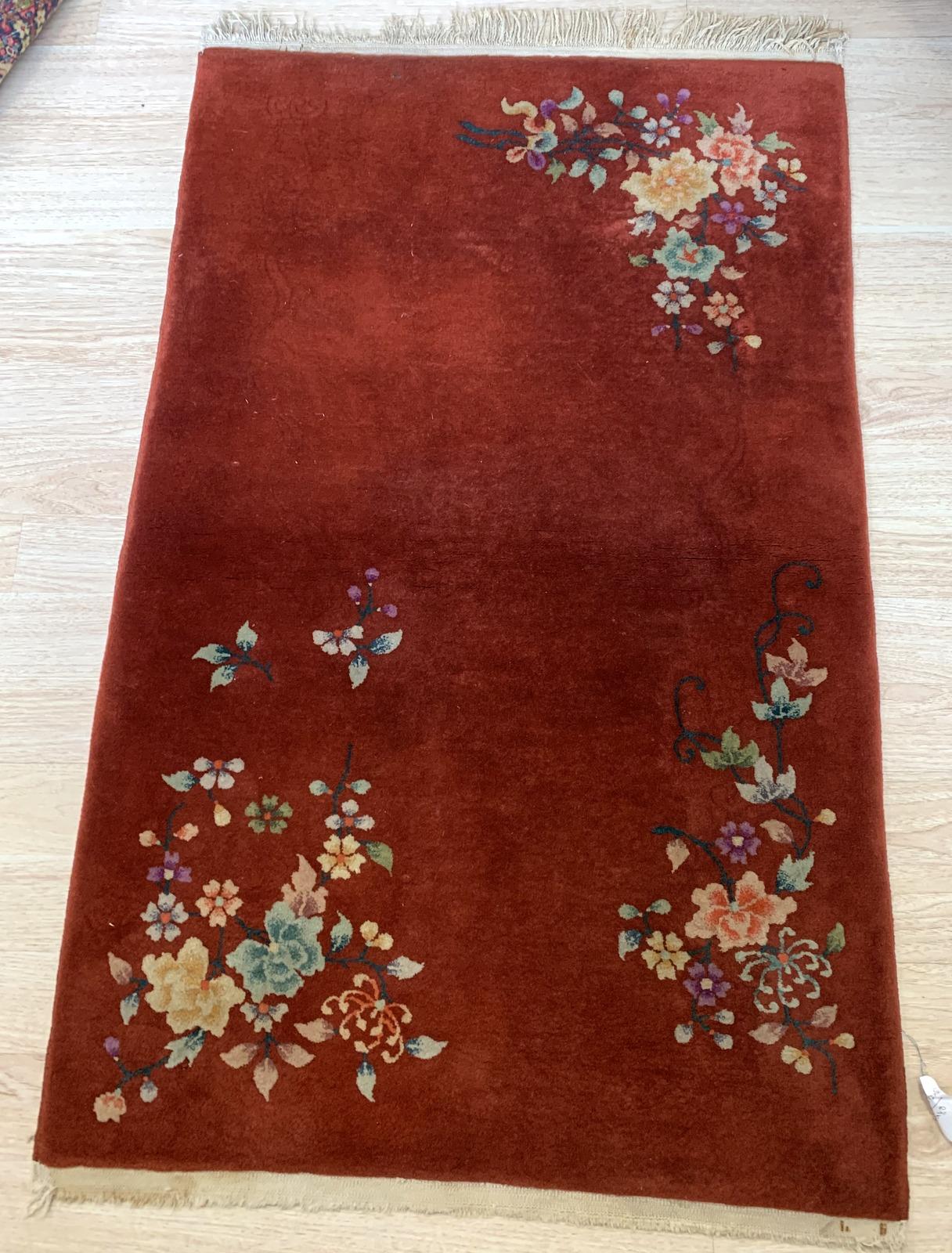 Handmade Antique Art Deco Chinese Rug, 1920s, 1B875 In Good Condition In Bordeaux, FR