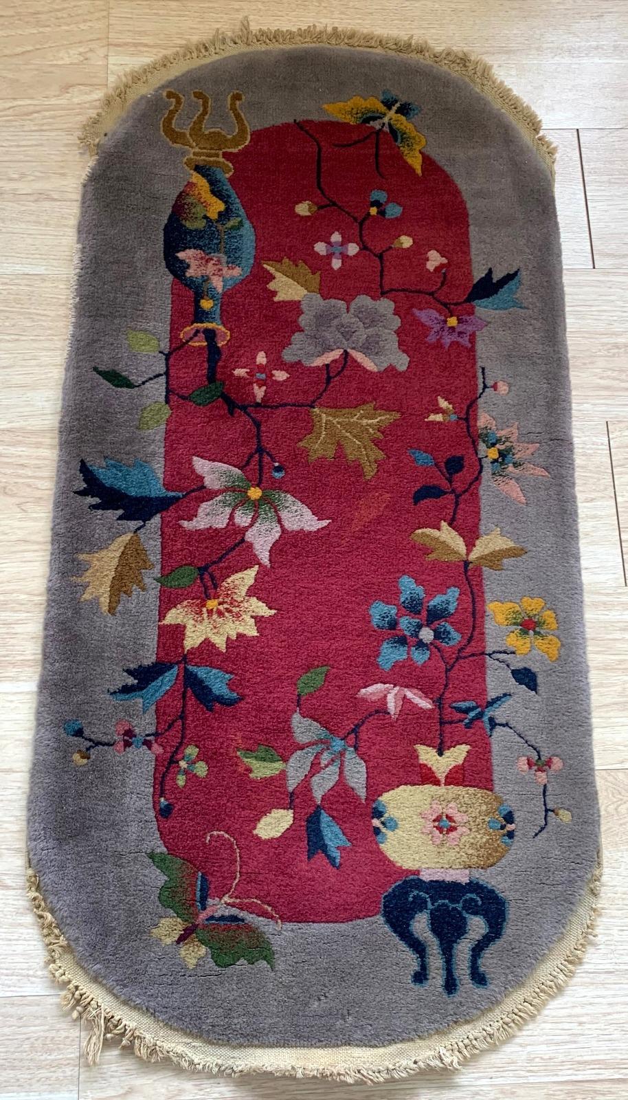 Handmade Antique Art Deco Chinese Rug, 1920s, 1B876 In Good Condition For Sale In Bordeaux, FR