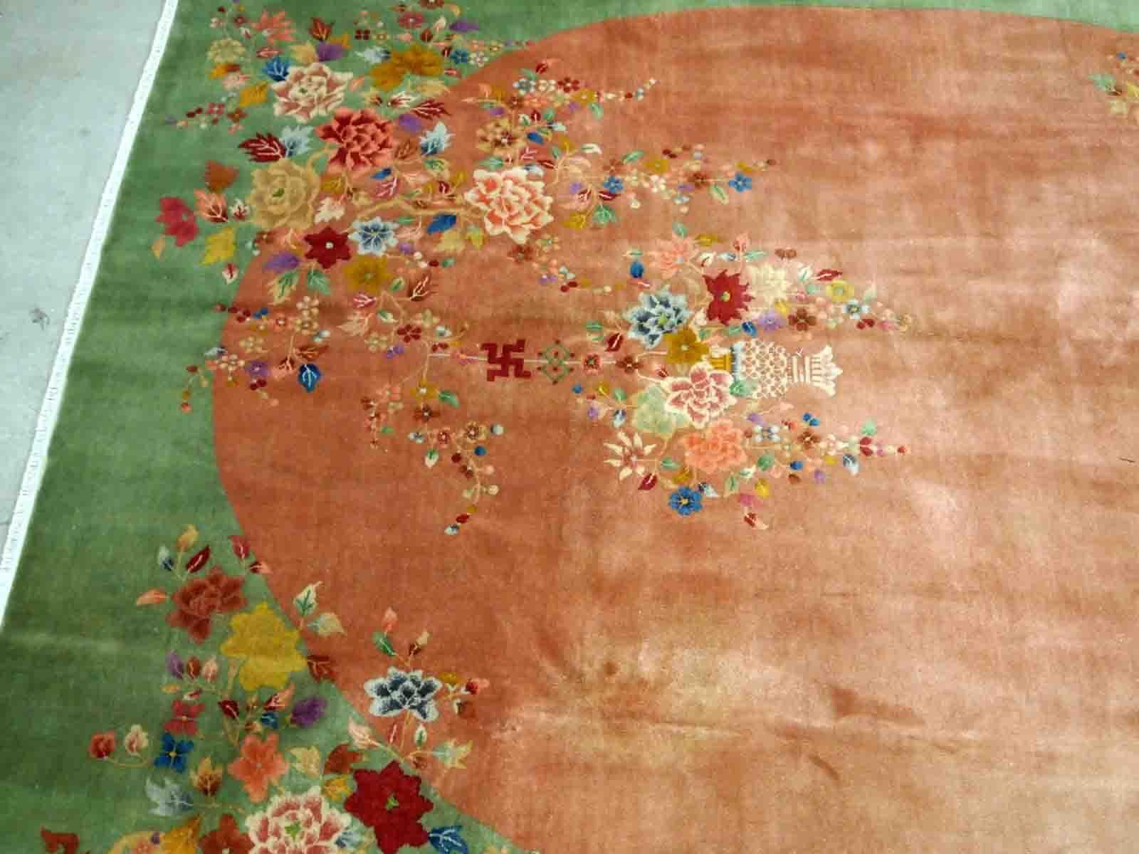 Handmade Antique Art Deco Chinese Rug, 1920s, 1B883 In Good Condition For Sale In Bordeaux, FR