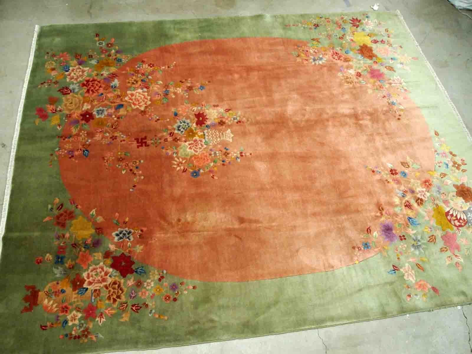 Wool Handmade Antique Art Deco Chinese Rug, 1920s, 1B883 For Sale