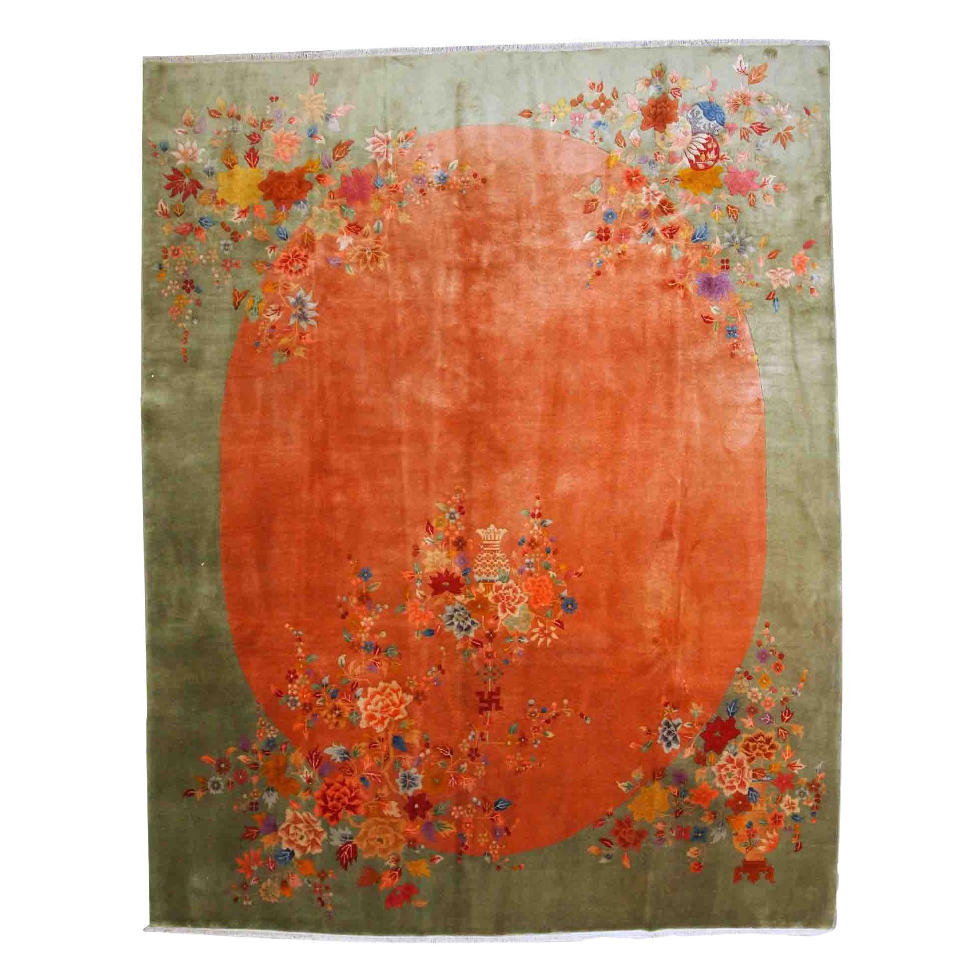 Handgefertigter antiker chinesischer Art-Déco-Teppich, 1920er Jahre, 1B883