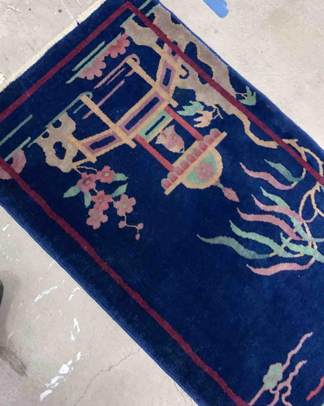 Hand-Knotted Handmade Antique Art Deco Chinese Rug, 1920s, 1B913 For Sale