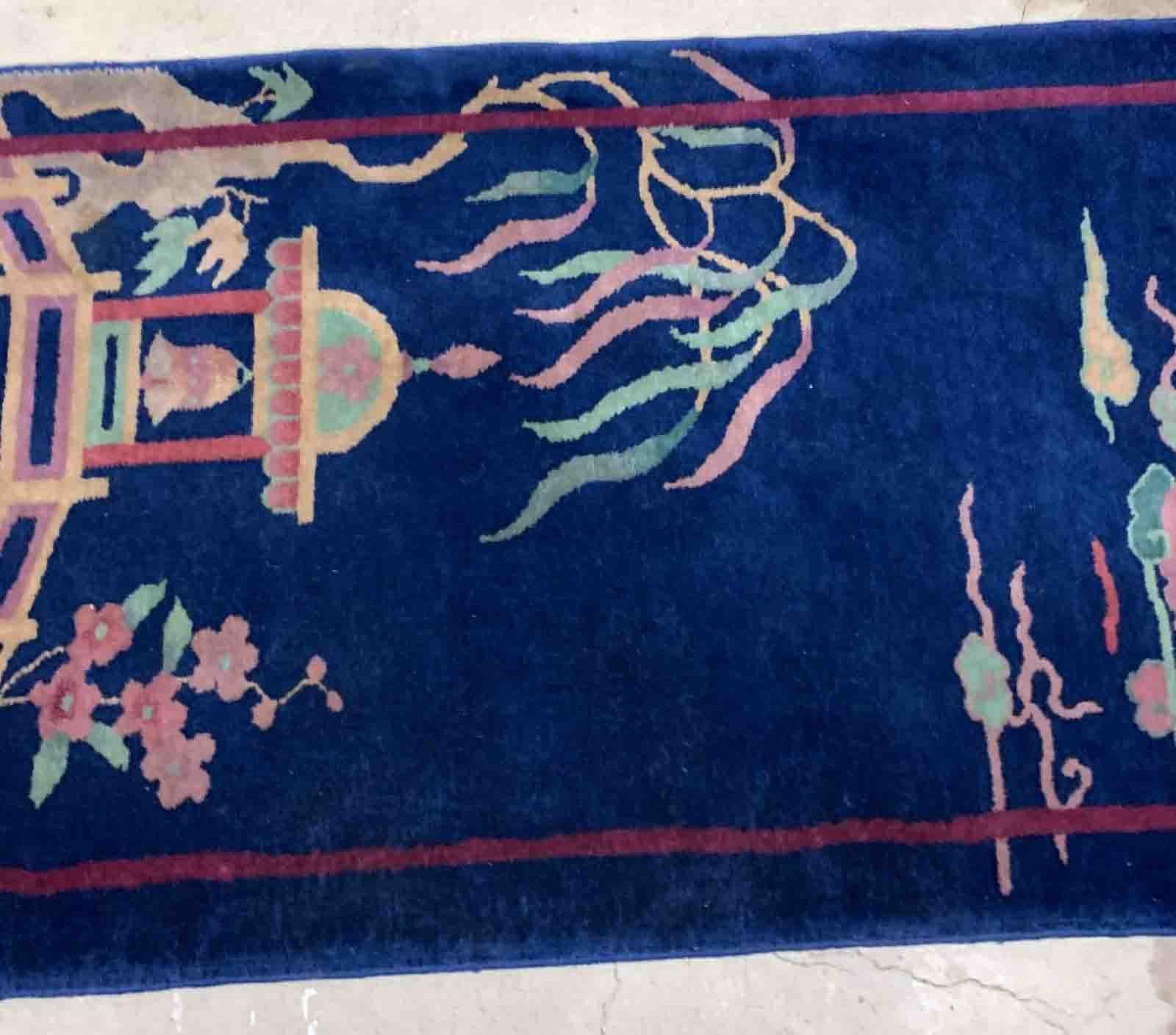 Handmade Antique Art Deco Chinese Rug, 1920s, 1B913 In Good Condition For Sale In Bordeaux, FR