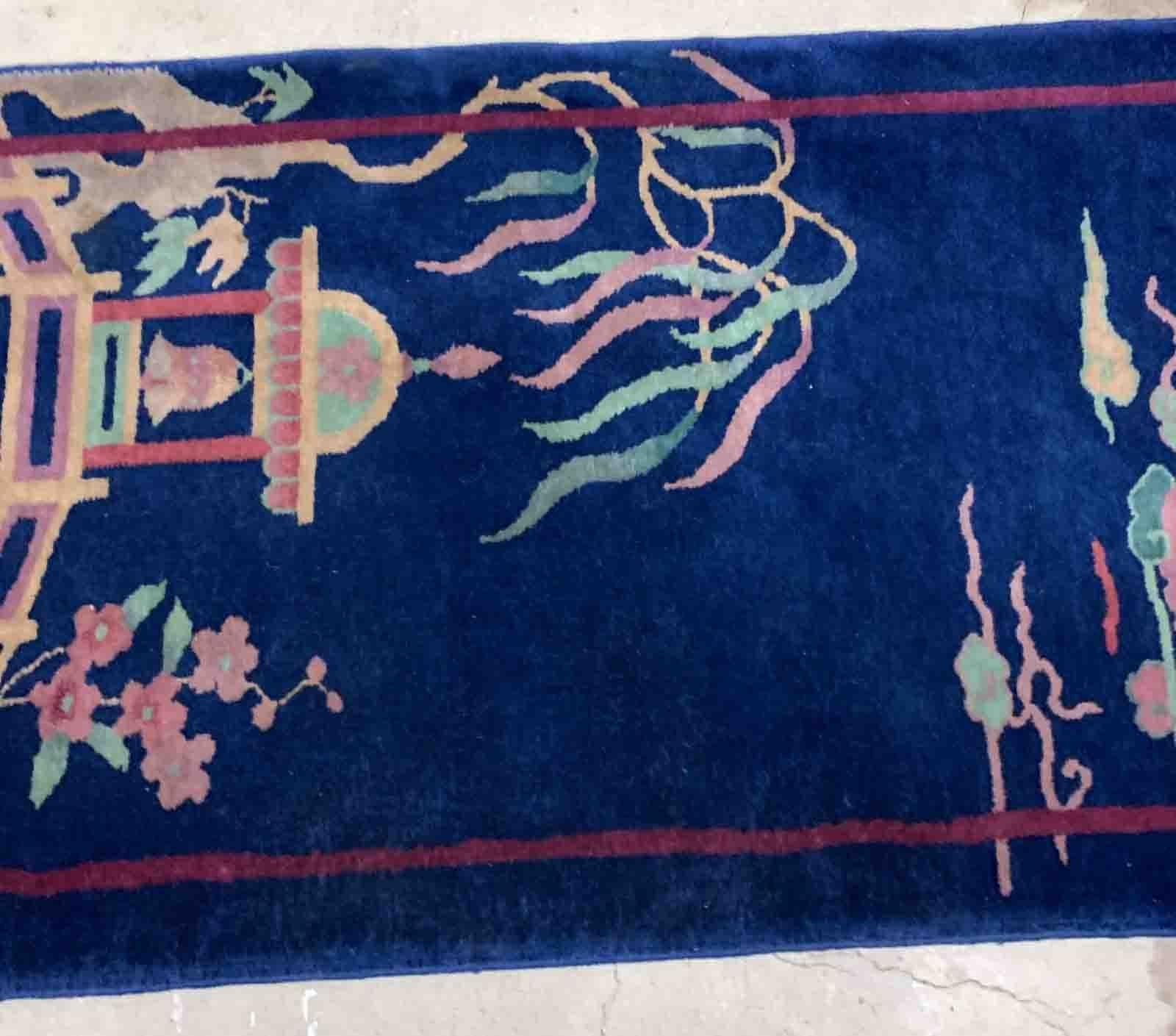 Noué à la main Tapis chinois Art Déco ancien fait à la main, années 1920, 1B913 en vente