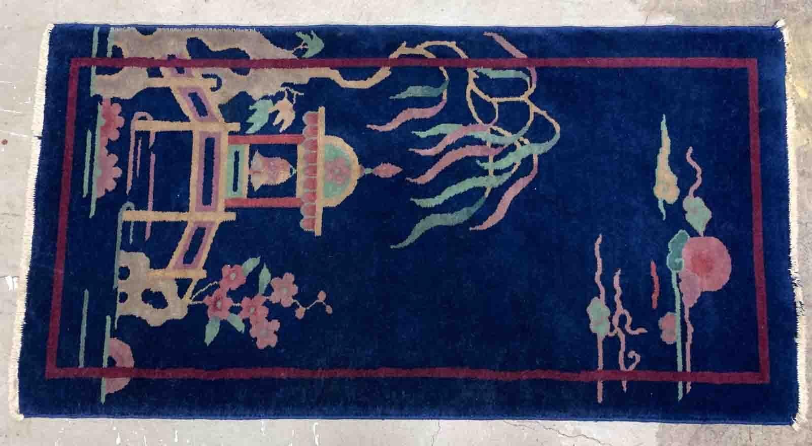 Handgefertigter antiker chinesischer Art-Déco-Teppich, 1920er Jahre, 1B913 im Zustand „Gut“ im Angebot in Bordeaux, FR
