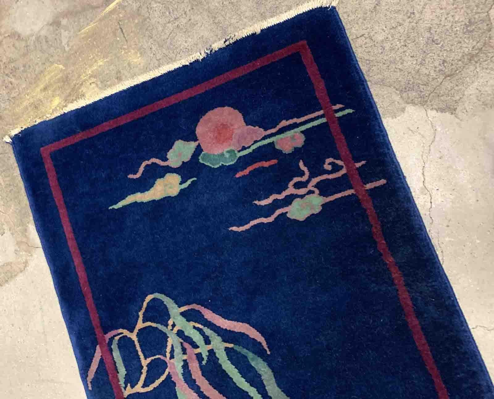 Wool Handmade Antique Art Deco Chinese Rug, 1920s, 1B913 For Sale