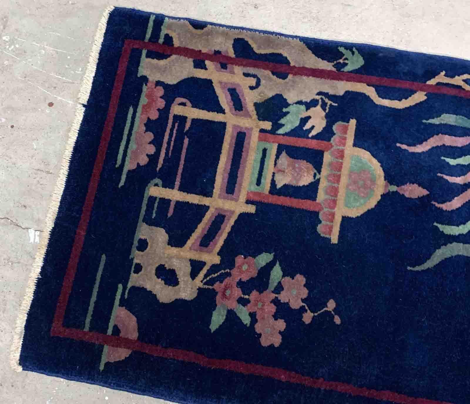Laine Tapis chinois Art Déco ancien fait à la main, années 1920, 1B913 en vente