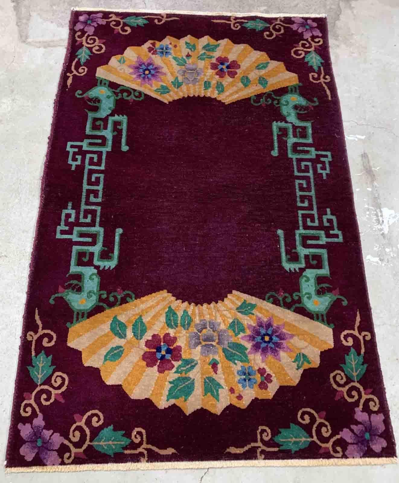 Handmade Antique Art Deco Chinese Rug, 1920s, 1B915 In Good Condition For Sale In Bordeaux, FR
