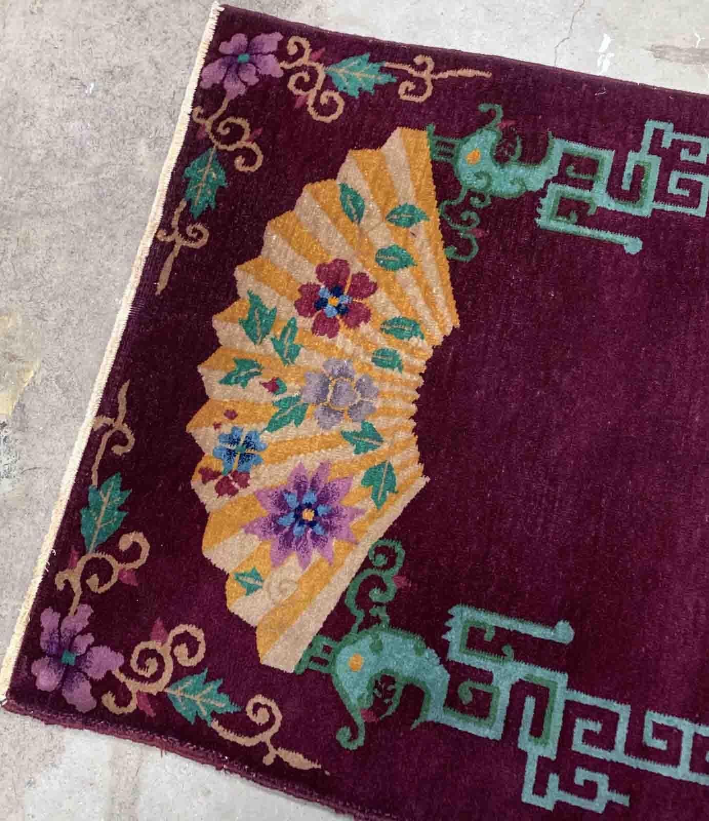 Handgefertigter antiker chinesischer Art-Déco-Teppich, 1920er Jahre, 1B915 im Zustand „Gut“ im Angebot in Bordeaux, FR