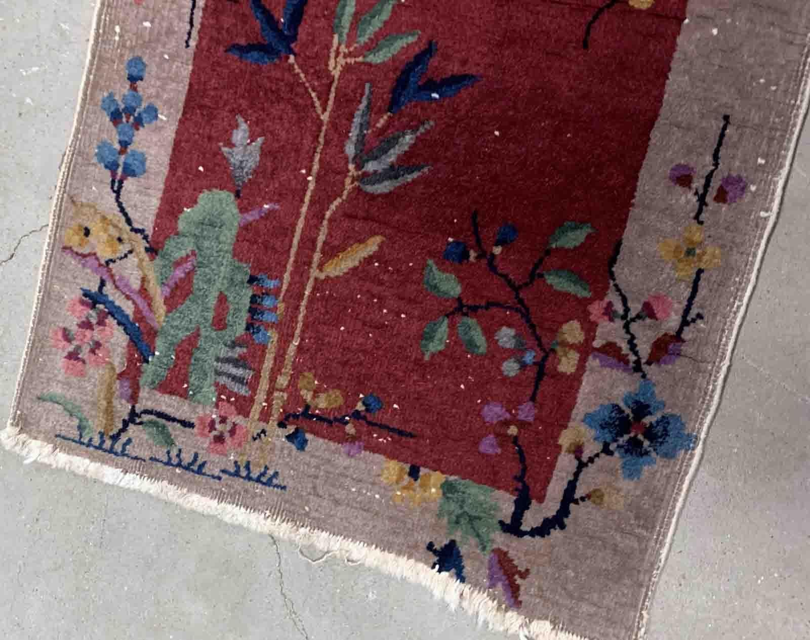 Handmade Antique Art Deco Chinese Rug, 1920s, 1B918 In Fair Condition For Sale In Bordeaux, FR
