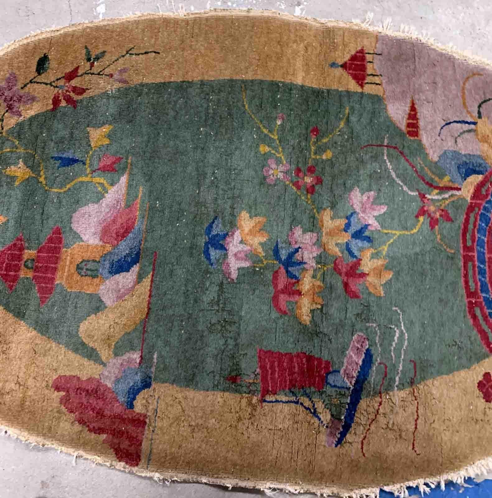 Wool Handmade Antique Art Deco Chinese Rug, 1920s, 1B919 For Sale