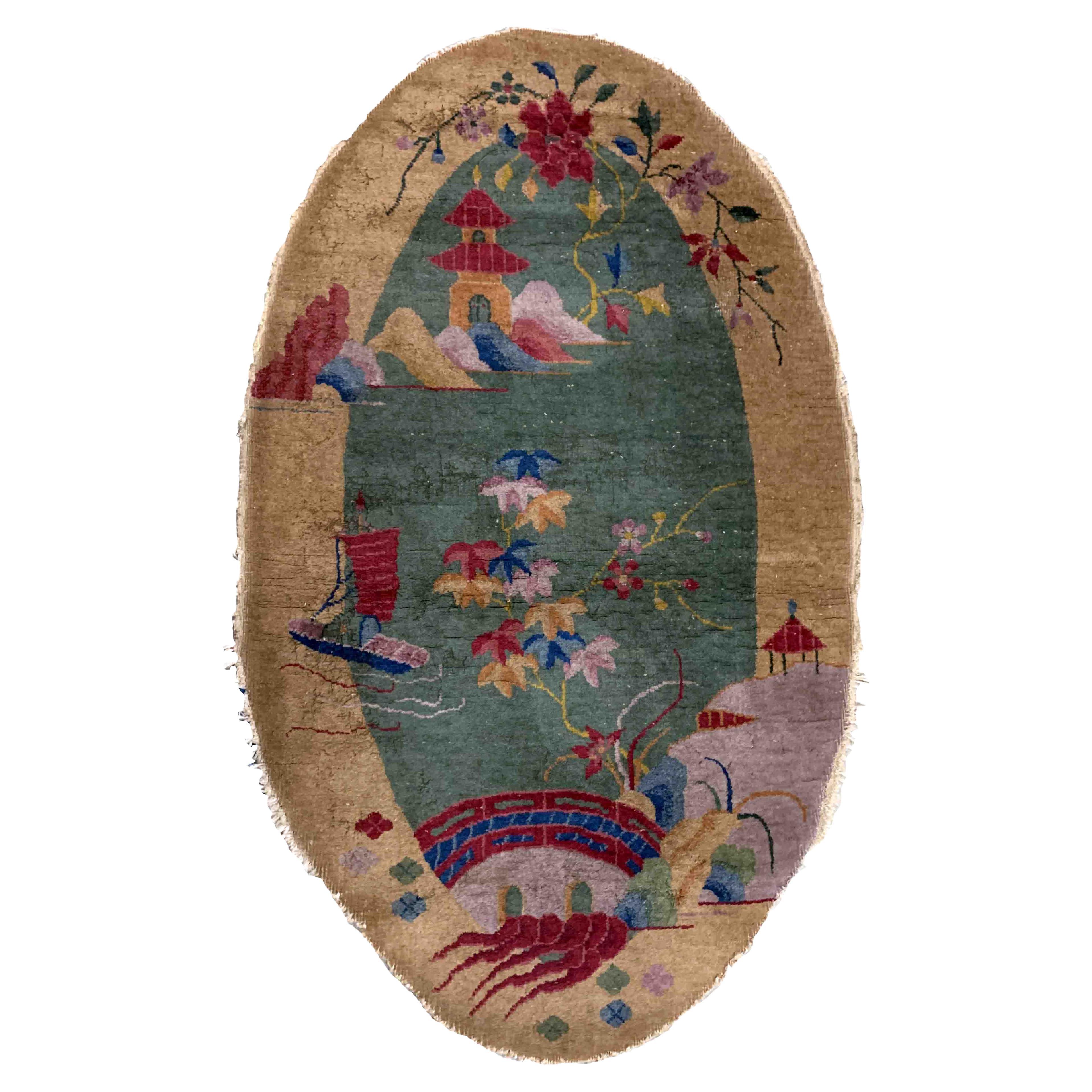 Handmade Antique Art Deco Chinese Rug, 1920s, 1B919