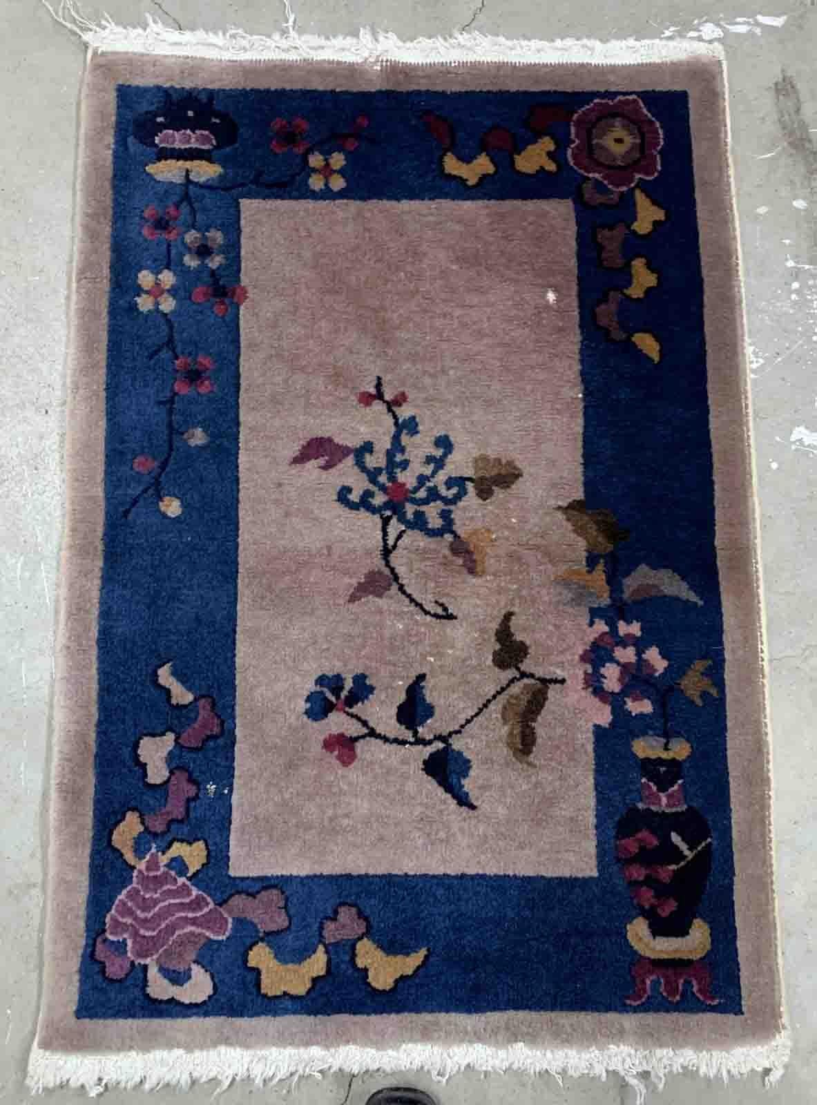 Hand-Knotted Handmade Antique Art Deco Chinese Rug, 1920s, 1B921 For Sale