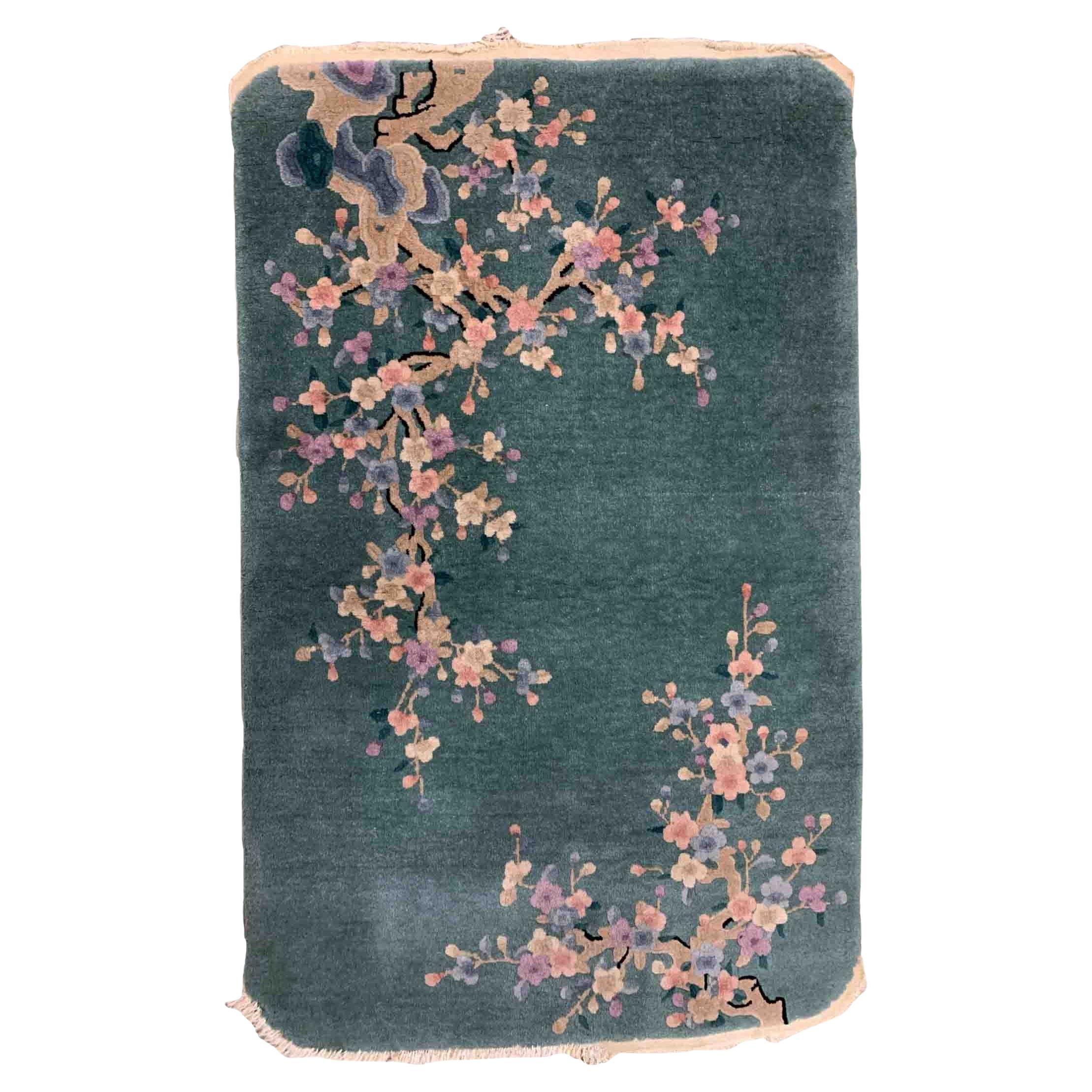 Handmade Antique Art Deco Chinese Rug, 1920s, 1B927 For Sale